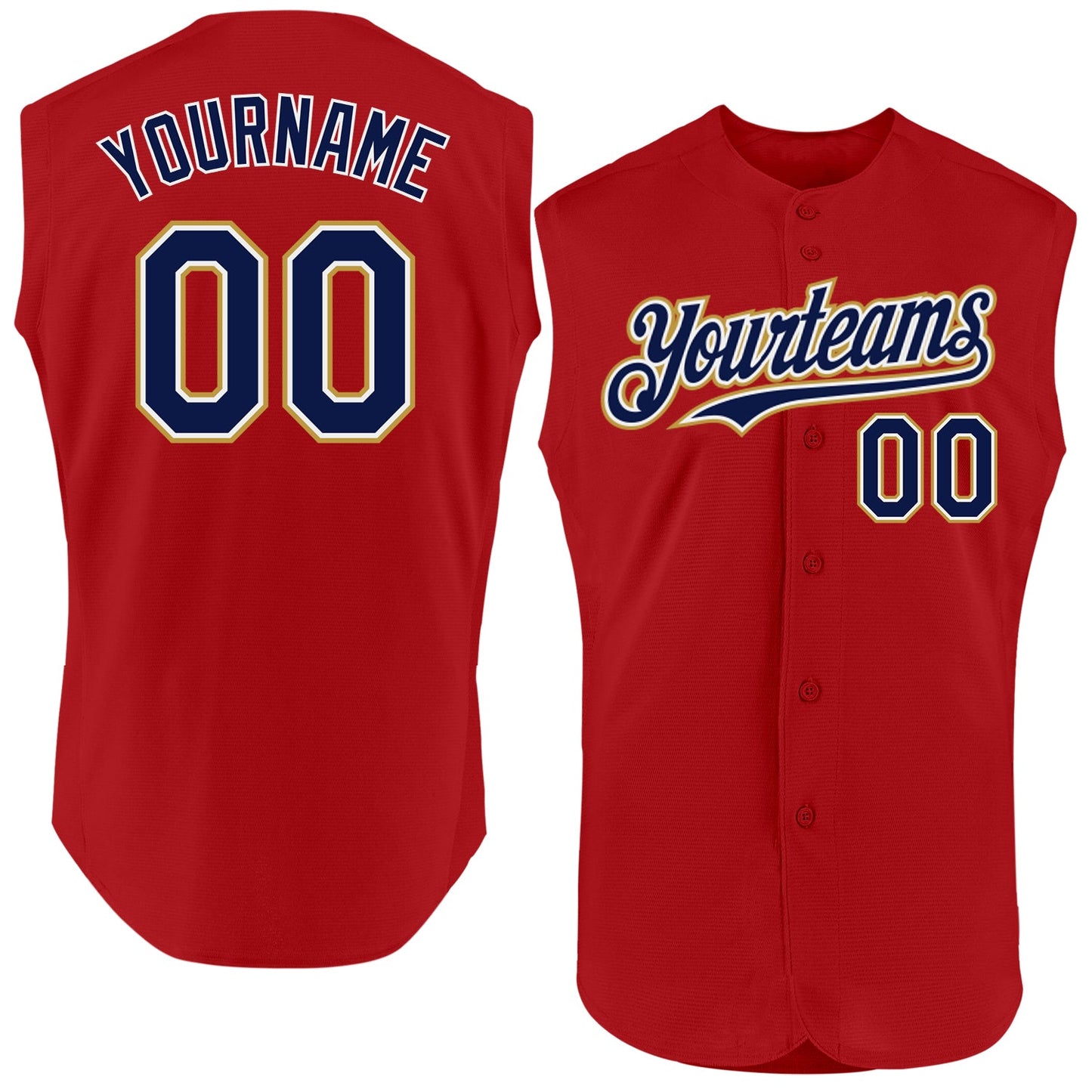 Custom Red Navy-Old Gold Authentic Sleeveless Baseball Jersey - Main View