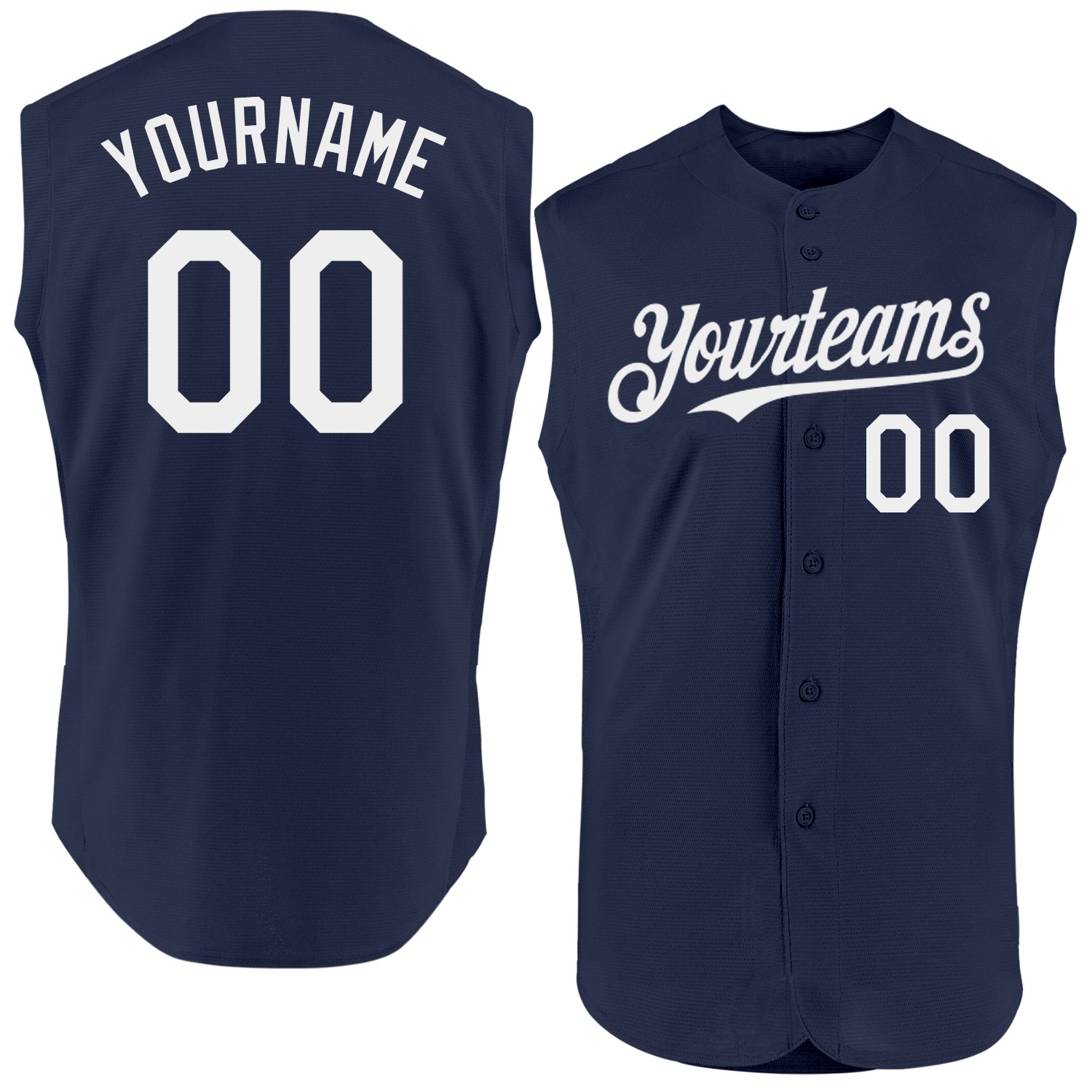 Custom Navy White Authentic Sleeveless Baseball Jersey - Main View