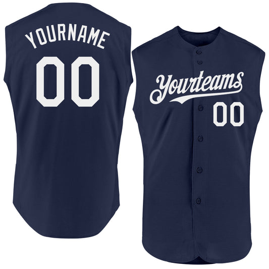 Custom Navy White Authentic Sleeveless Baseball Jersey - Main View