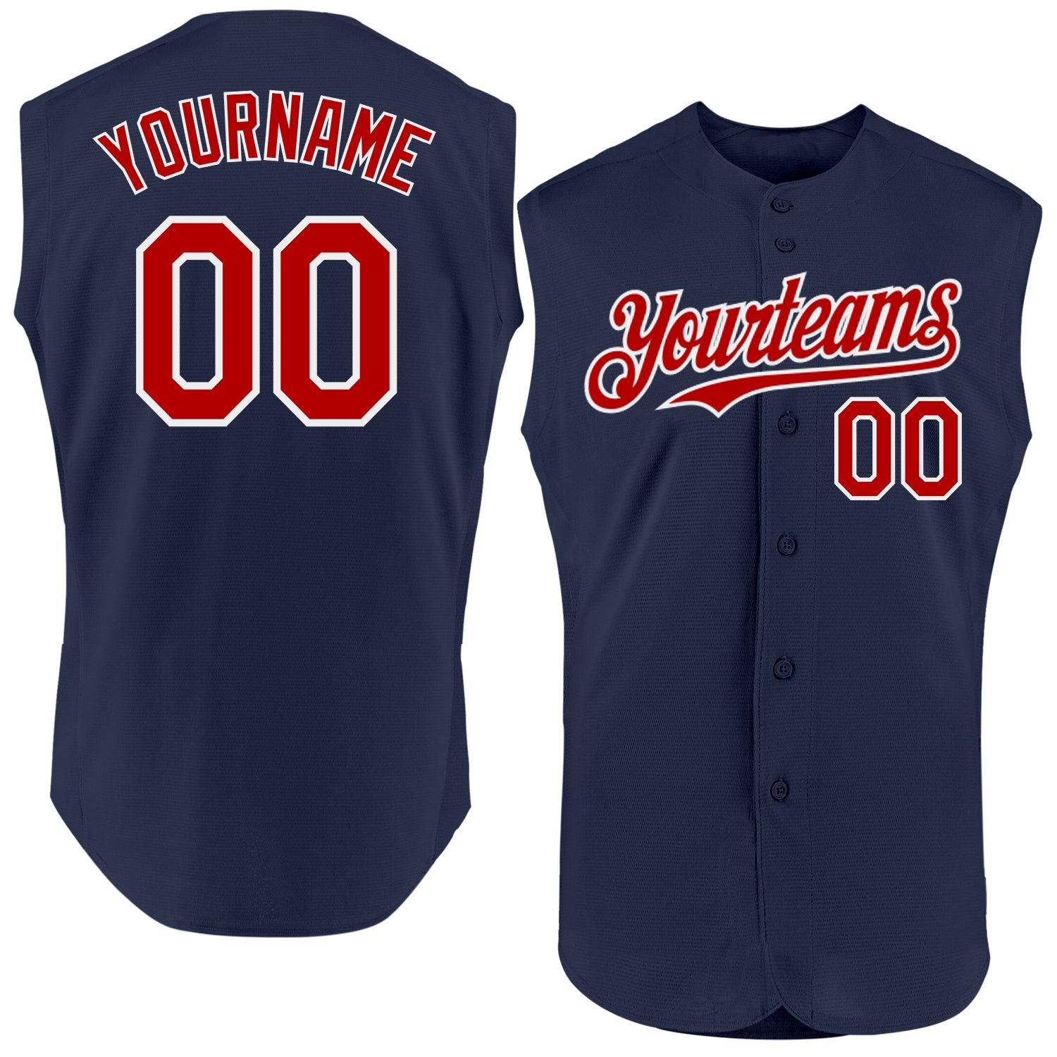 Custom Navy Red-White Authentic Sleeveless Baseball Jersey - Main View
