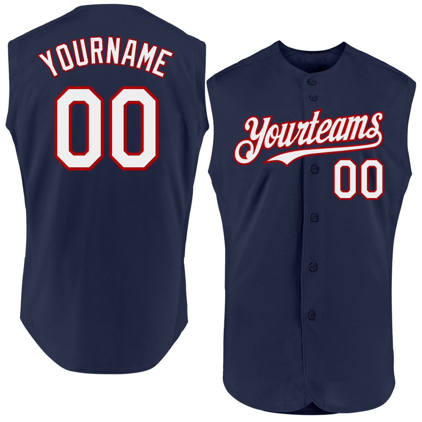Custom Navy White-Red Authentic Sleeveless Baseball Jersey - Main View