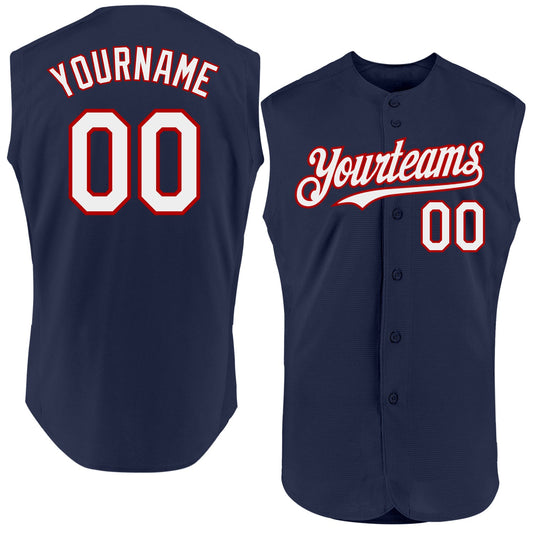 Custom Navy White-Red Authentic Sleeveless Baseball Jersey - Main View