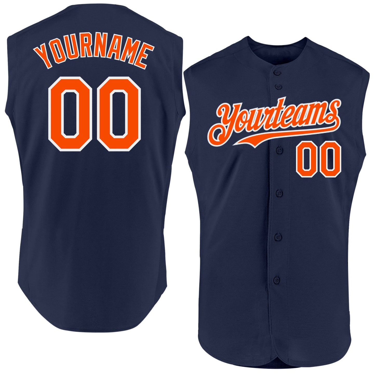 Custom Navy Orange-White Authentic Sleeveless Baseball Jersey - Main View