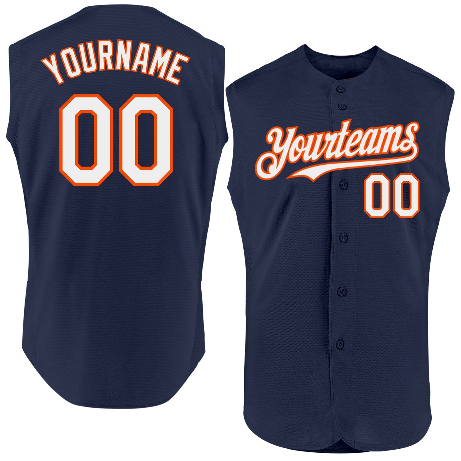 Custom Navy White-Orange Authentic Sleeveless Baseball Jersey - Main View