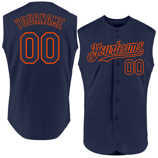 Custom Navy Orange Authentic Sleeveless Baseball Jersey - Main View