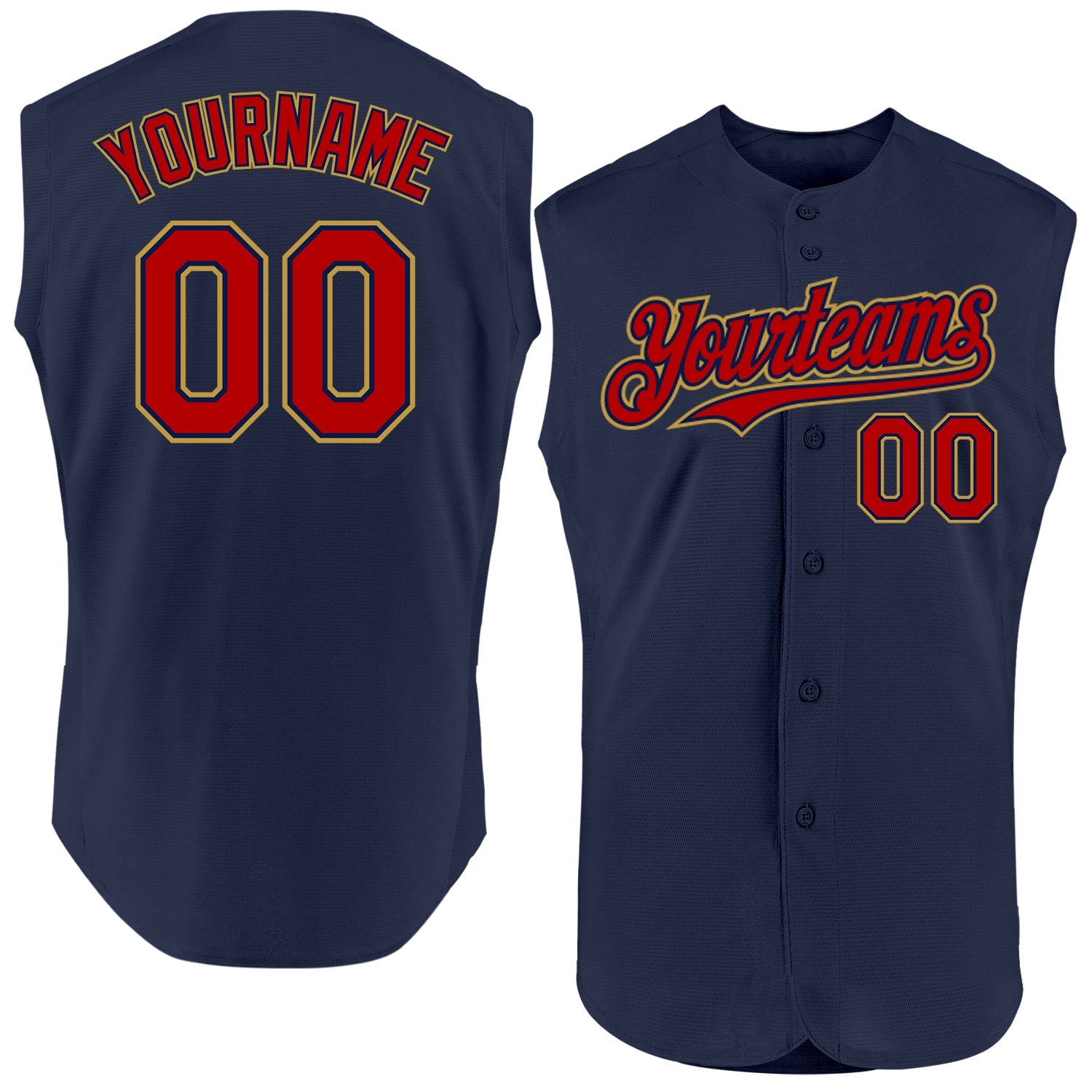 Custom Navy Red-Old Gold Authentic Sleeveless Baseball Jersey - Main View