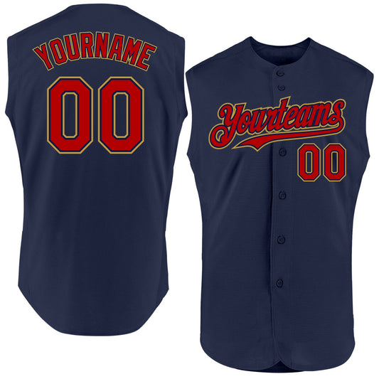 Custom Navy Red-Old Gold Authentic Sleeveless Baseball Jersey - Main View