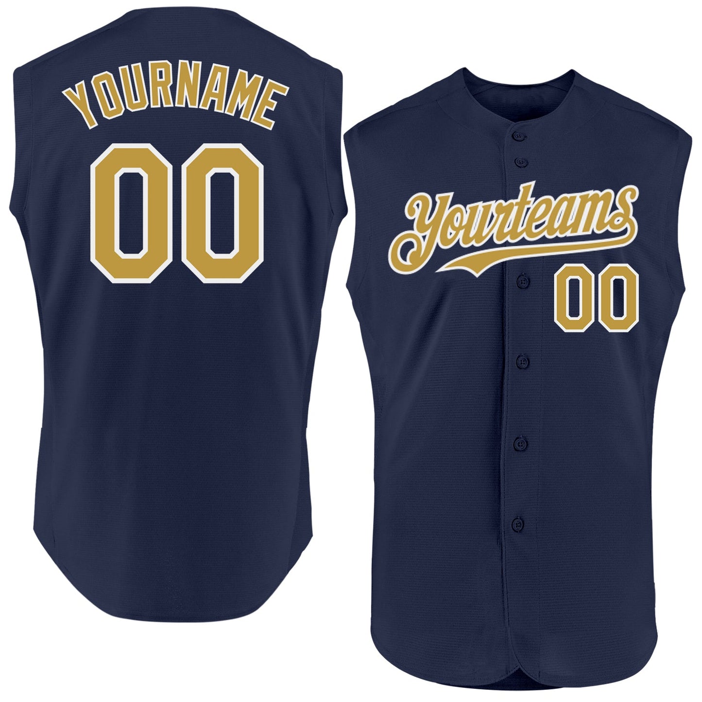 Custom Navy Old Gold-White Authentic Sleeveless Baseball Jersey - Main View