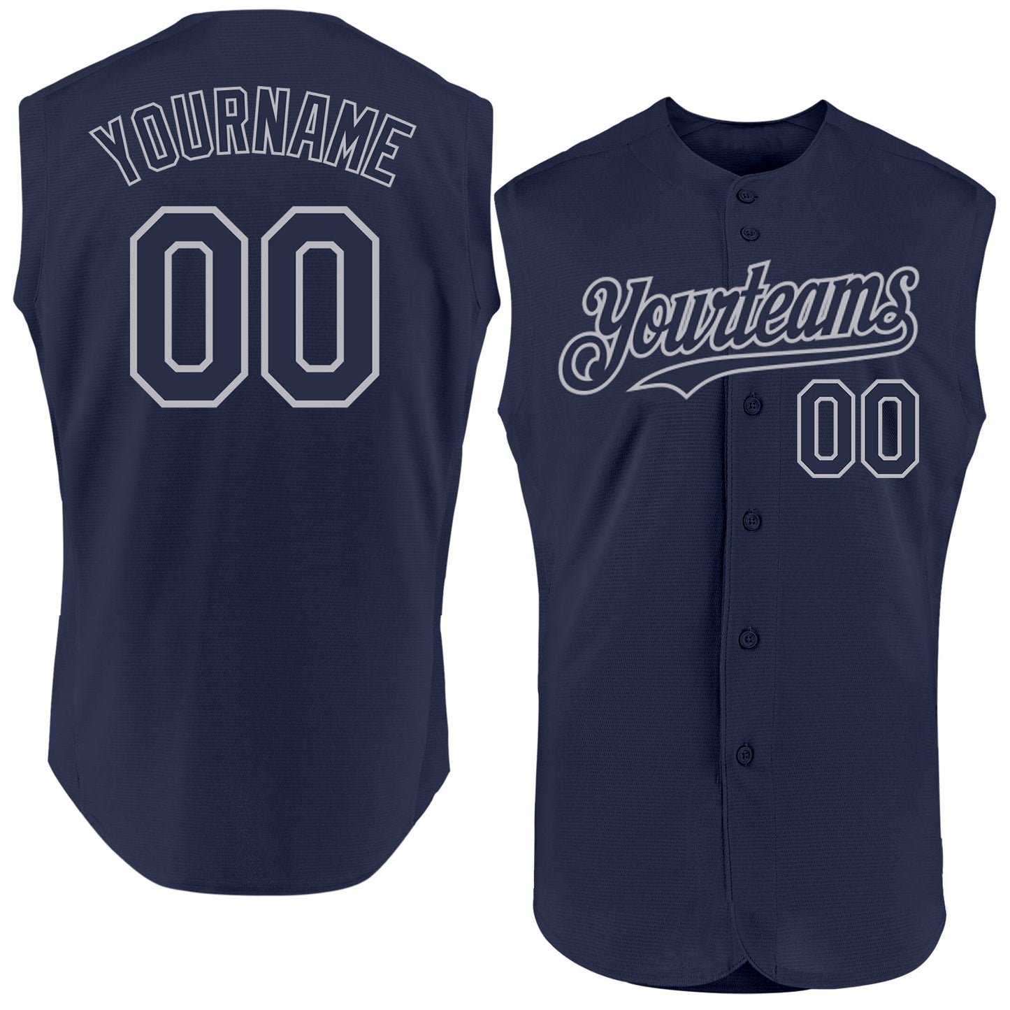 Custom Navy Gray Authentic Sleeveless Baseball Jersey - Main View