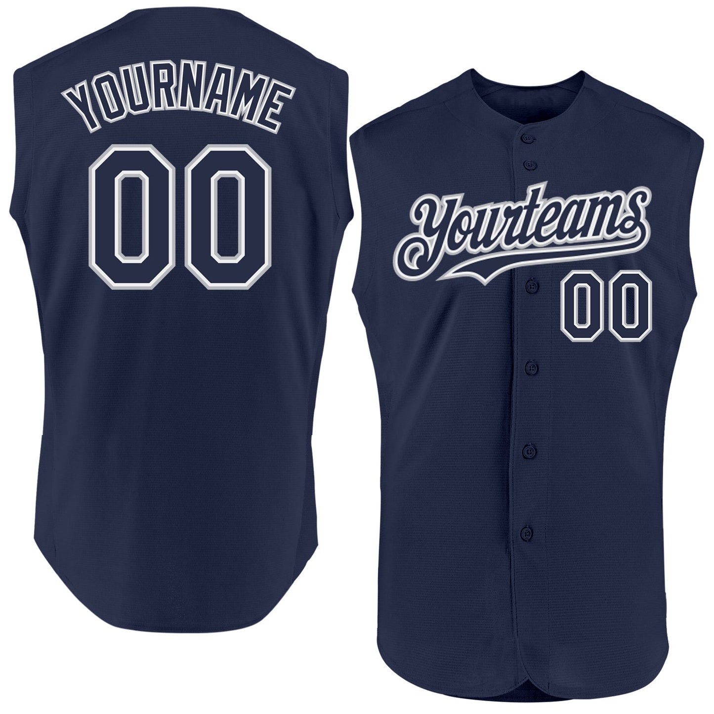Custom Navy White-Gray Authentic Sleeveless Baseball Jersey - Main View