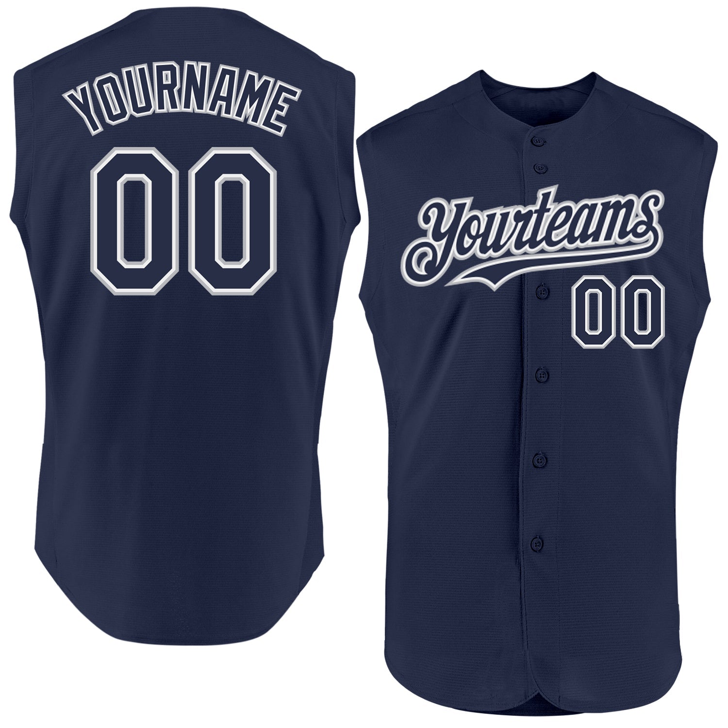 Custom Navy White-Gray Authentic Sleeveless Baseball Jersey - Main View