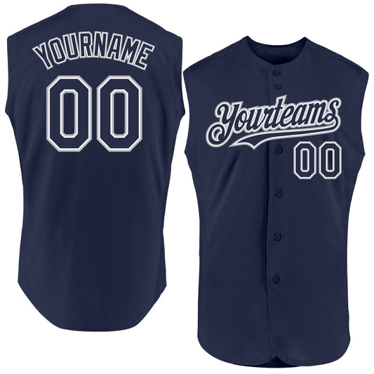 Custom Navy White-Gray Authentic Sleeveless Baseball Jersey - Main View