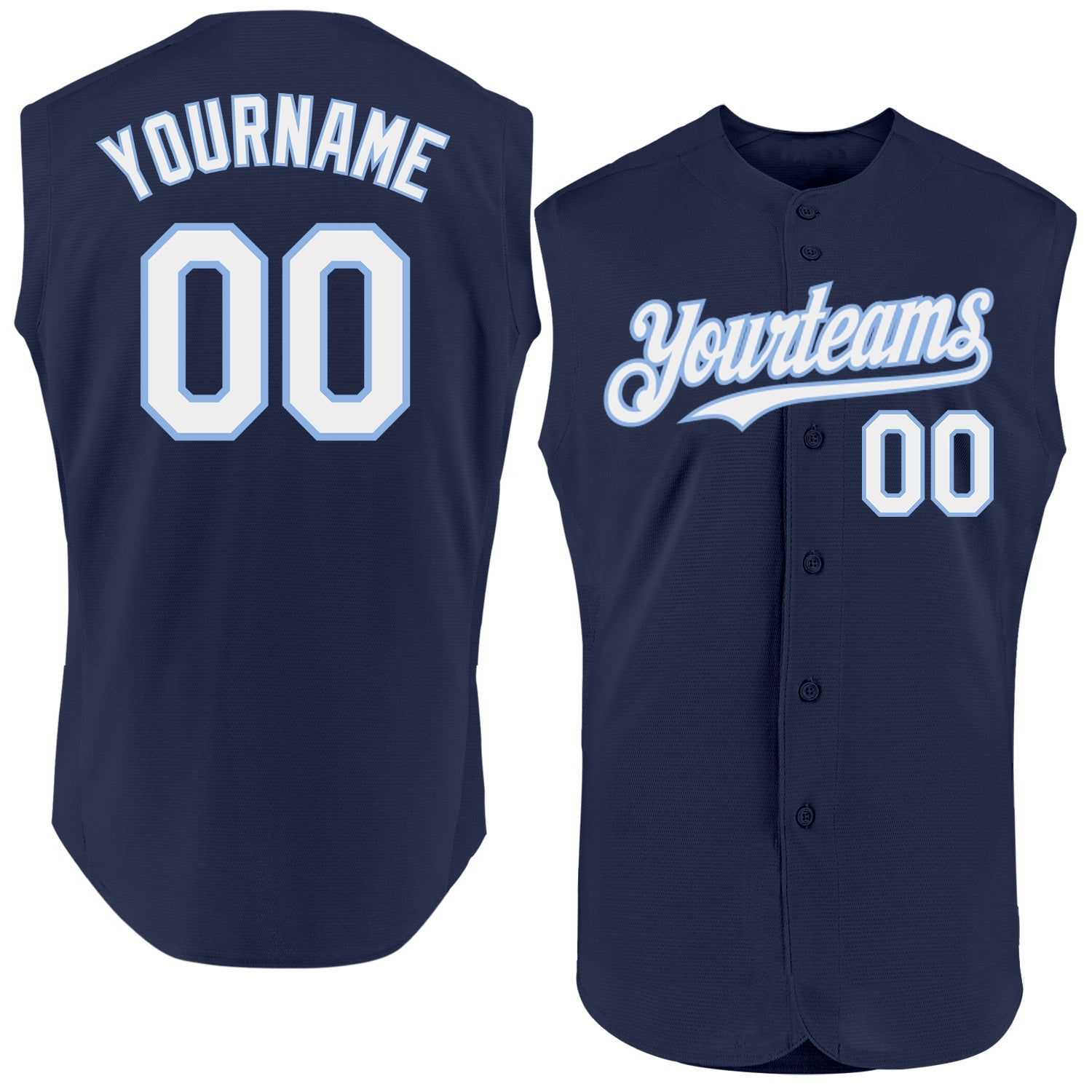 Custom Navy White-Light Blue Authentic Sleeveless Baseball Jersey - Main View
