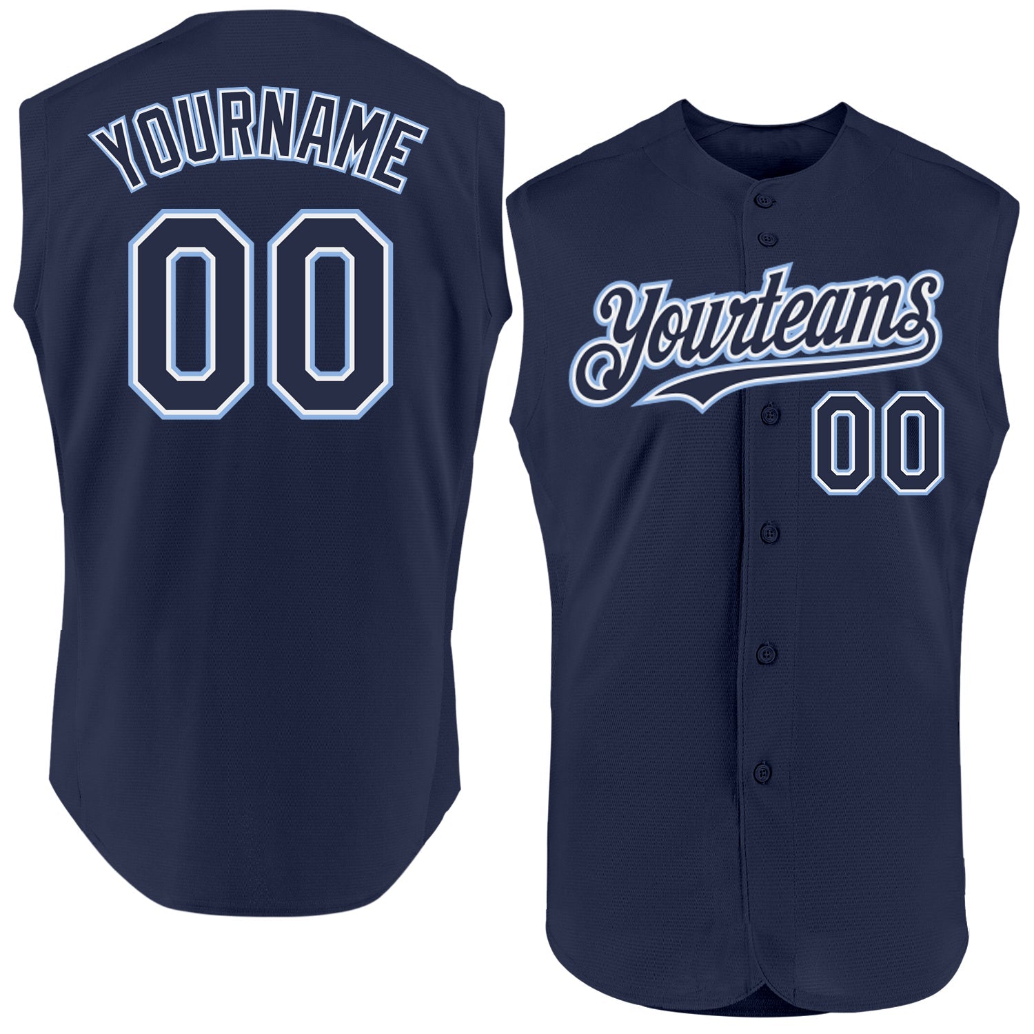 Custom Navy White-Light Blue Authentic Sleeveless Baseball Jersey - Main View
