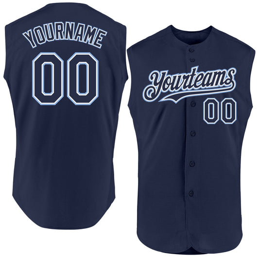 Custom Navy White-Light Blue Authentic Sleeveless Baseball Jersey - Main View
