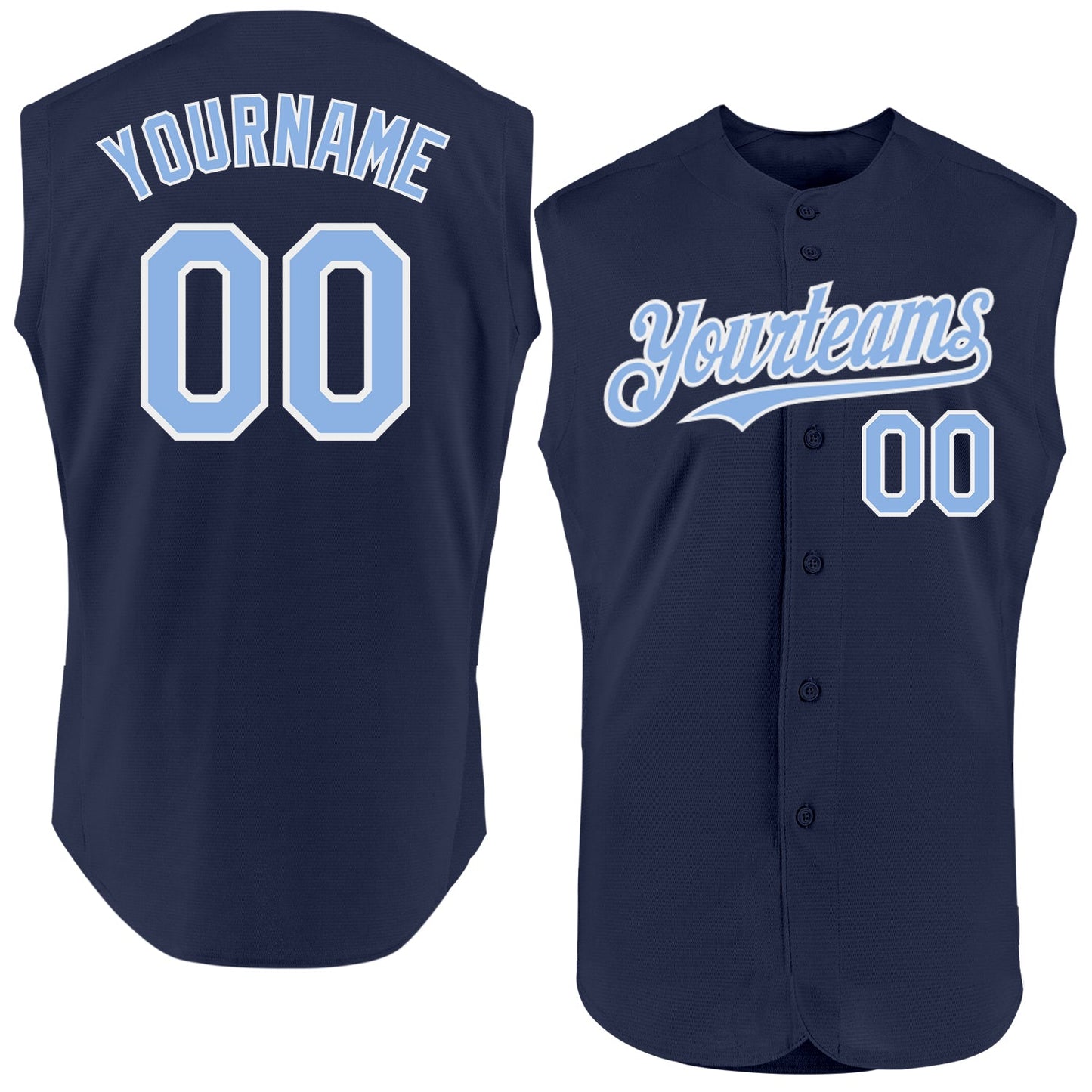 Custom Navy Light Blue-White Authentic Sleeveless Baseball Jersey - Main View