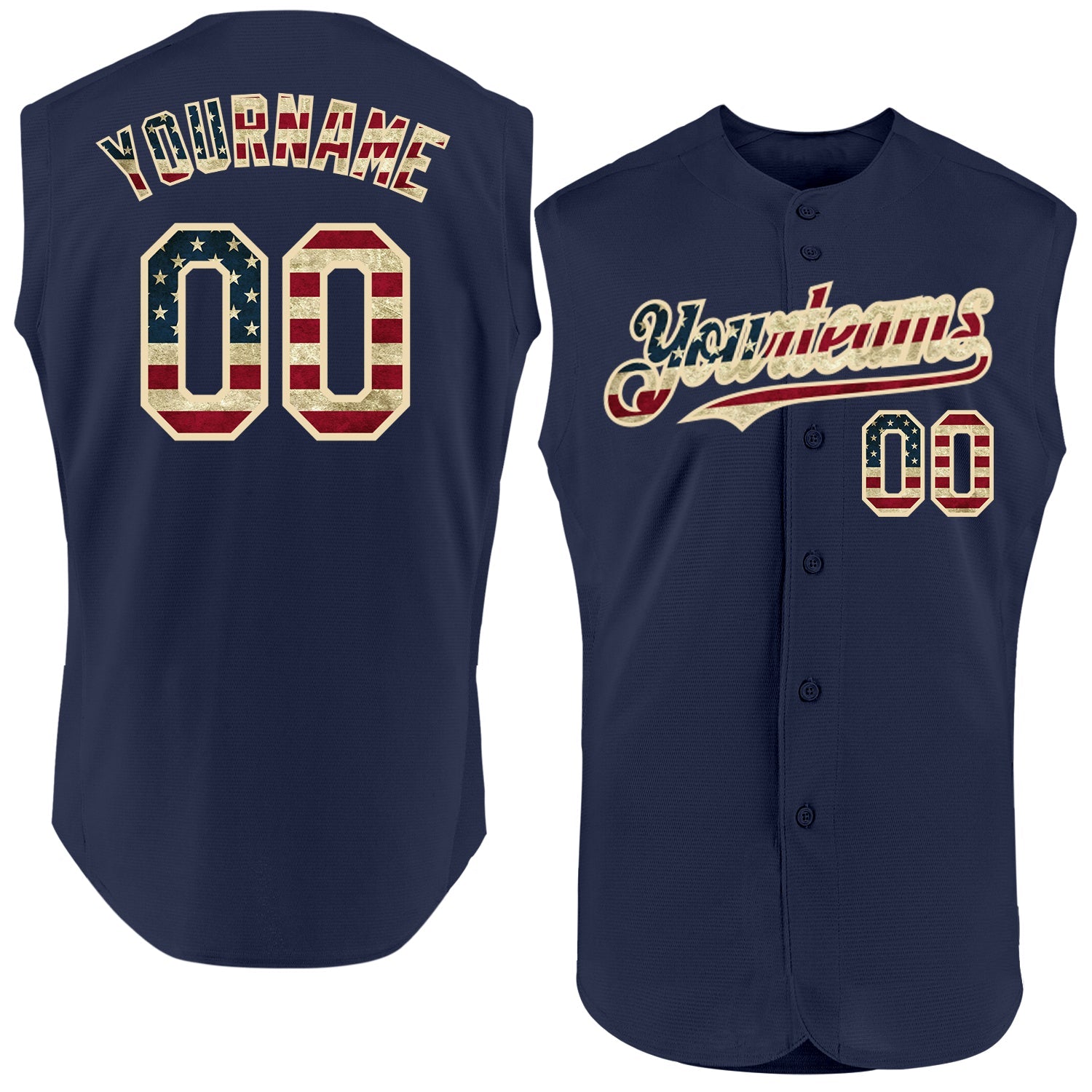 Custom Navy Vintage USA Flag-Cream Authentic Sleeveless Baseball Jersey - Main View