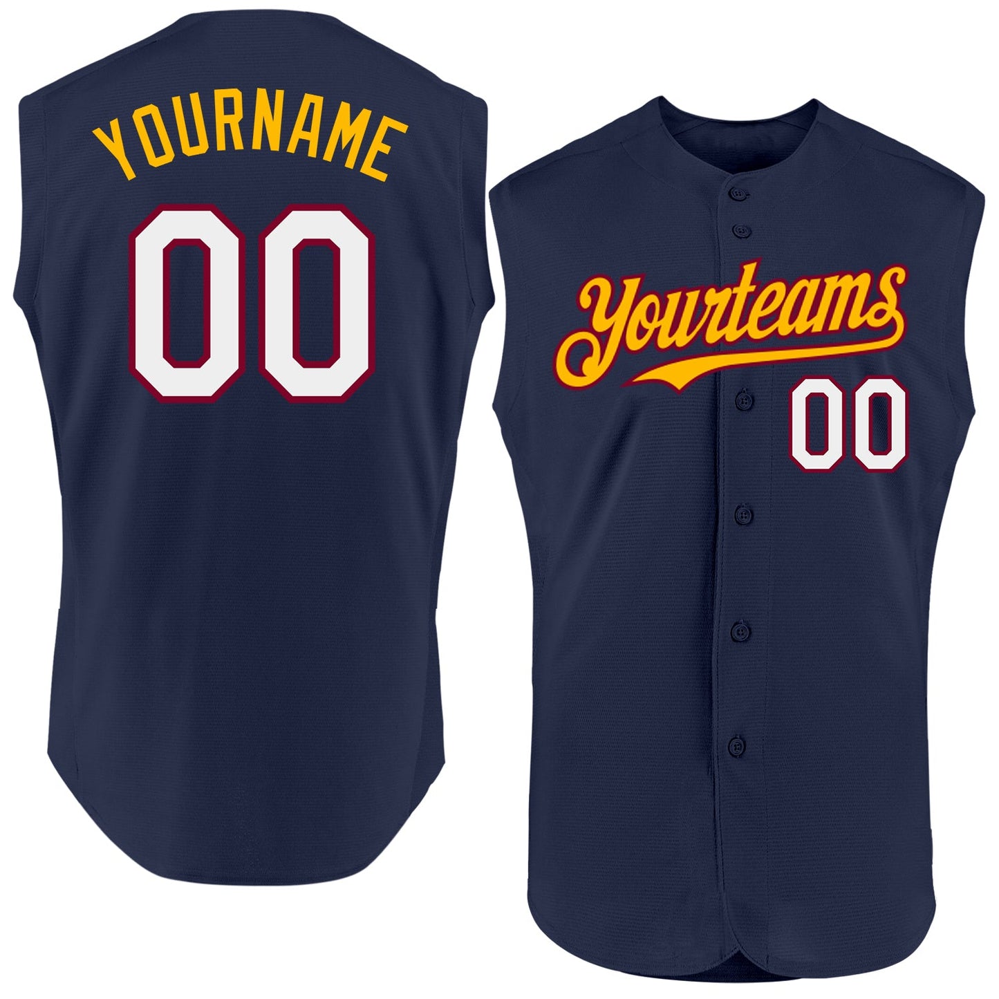 Custom Navy Maroon-Gold Authentic Sleeveless Baseball Jersey - Main View