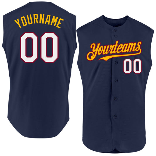 Custom Navy Maroon-Gold Authentic Sleeveless Baseball Jersey - Main View