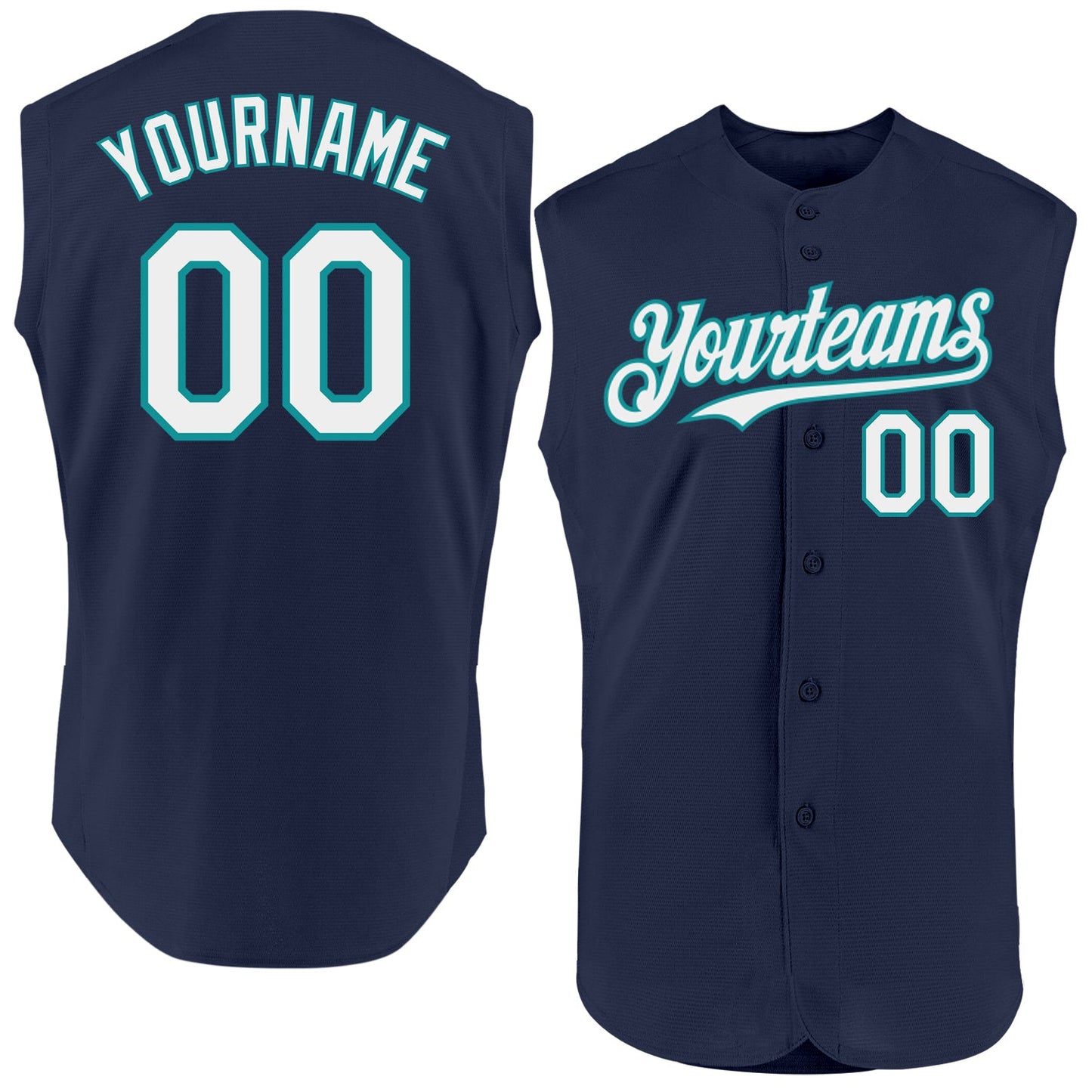 Custom Navy White-Teal Authentic Sleeveless Baseball Jersey - Main View