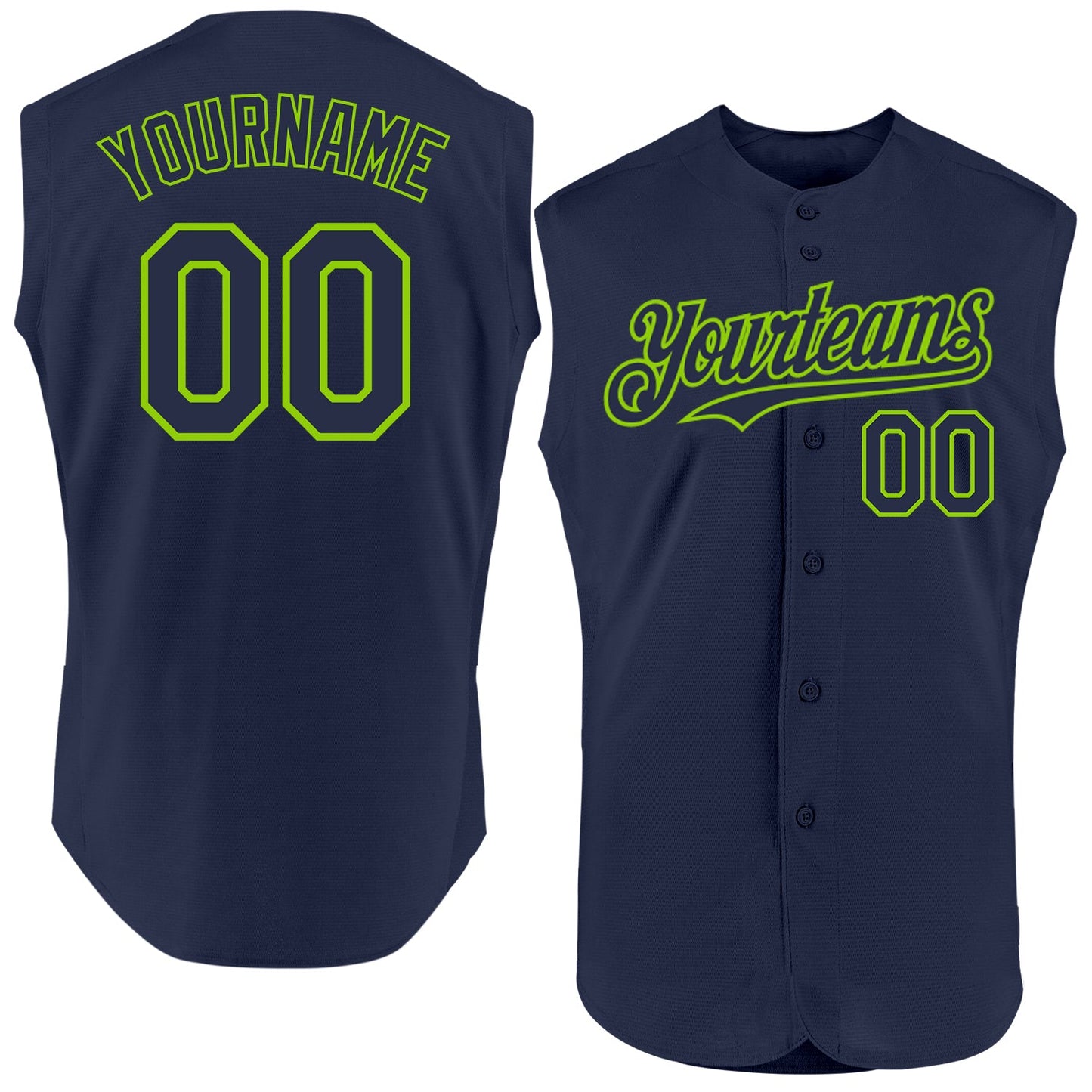 Custom Navy Neon Green Authentic Sleeveless Baseball Jersey - Main View