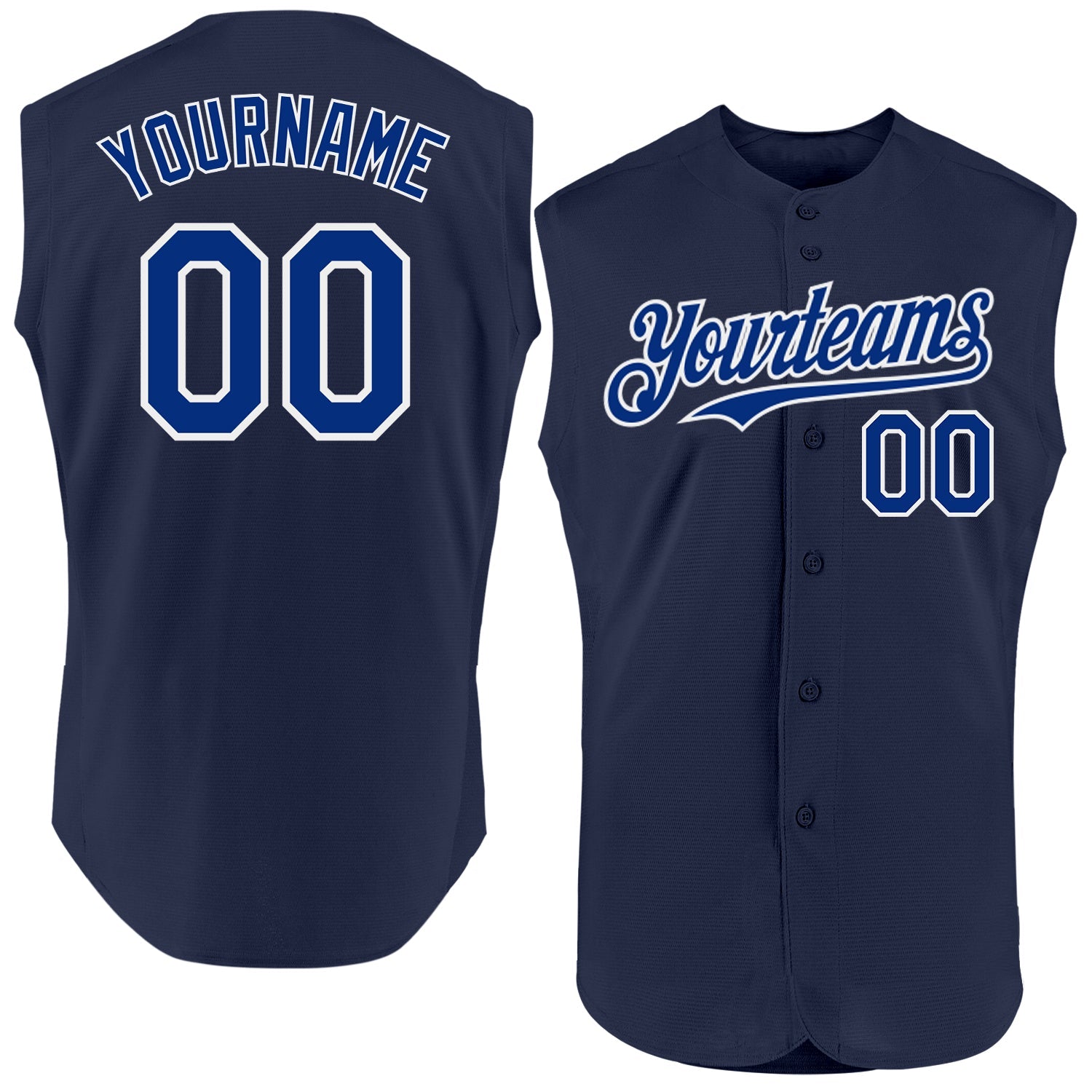 Custom Navy Royal-White Authentic Sleeveless Baseball Jersey - Main View
