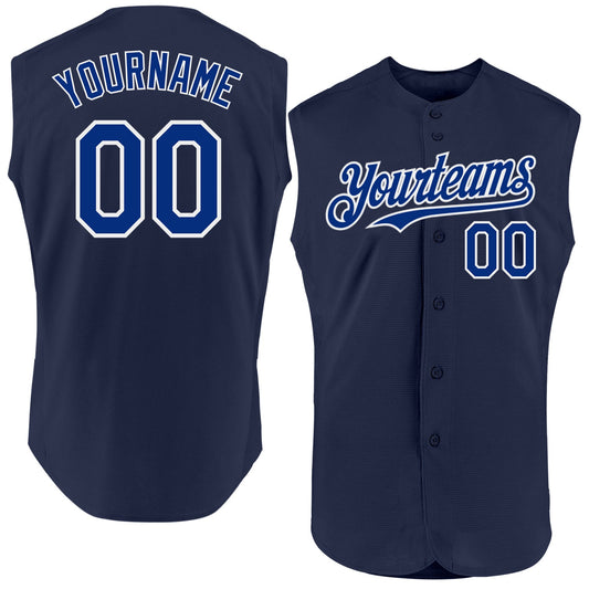 Custom Navy Royal-White Authentic Sleeveless Baseball Jersey - Main View