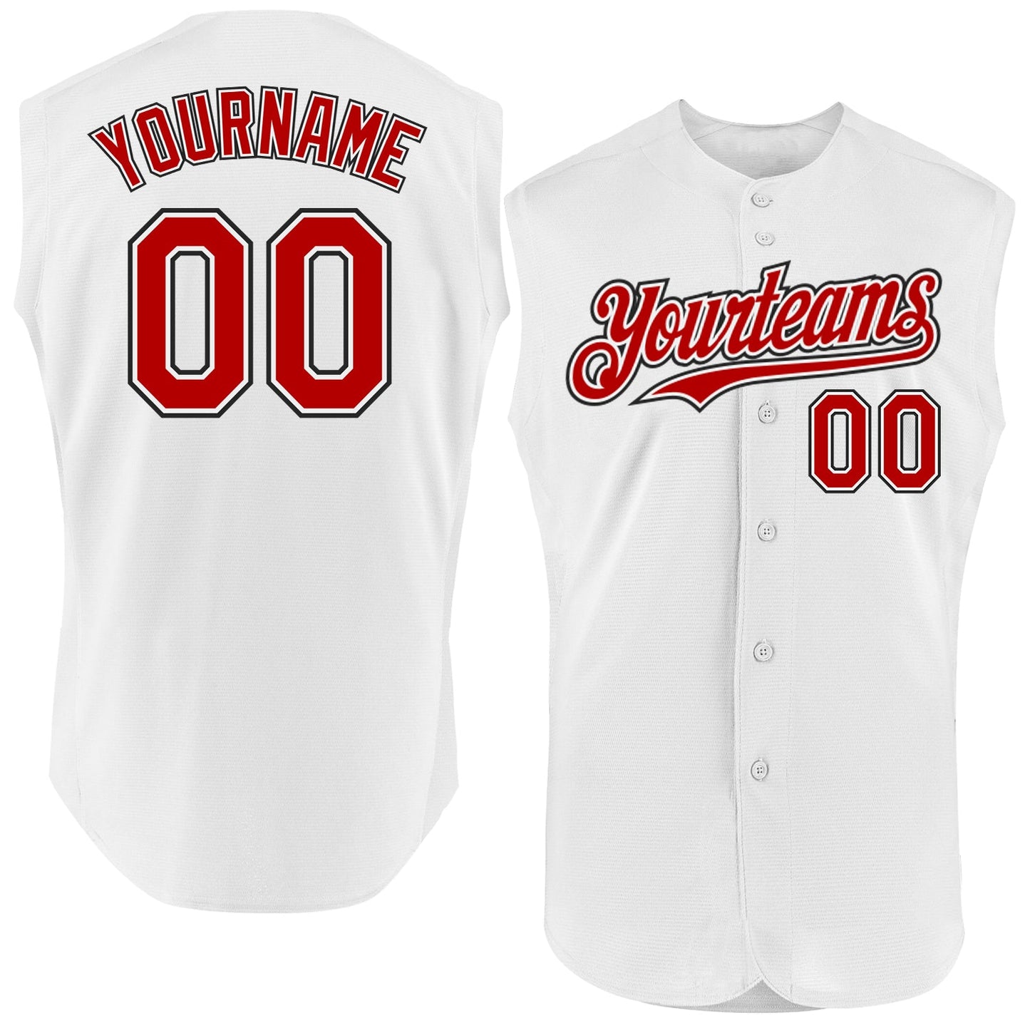 Custom White Red-Black Authentic Sleeveless Baseball Jersey - Main View