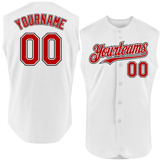 Custom White Red-Black Authentic Sleeveless Baseball Jersey - Main View