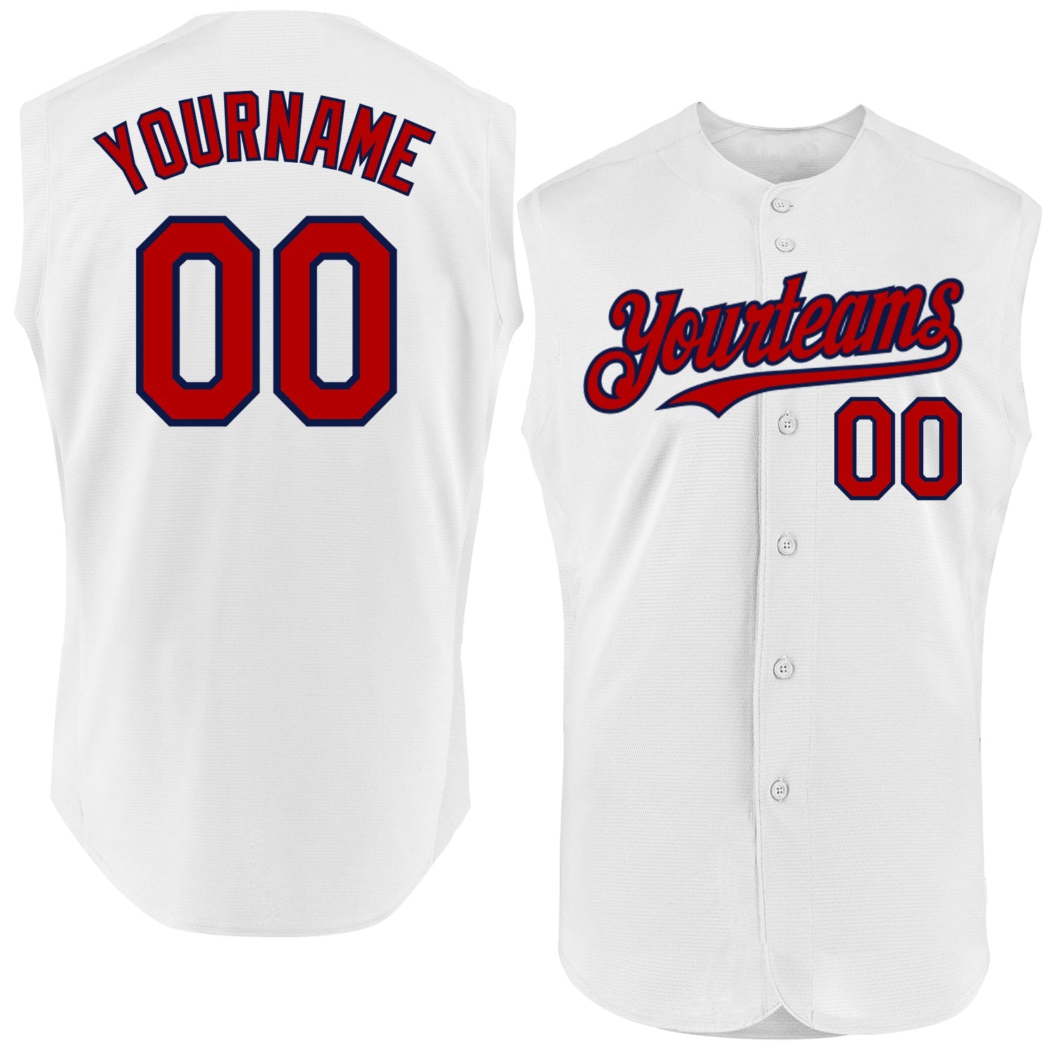 Custom White Red-Navy Authentic Sleeveless Baseball Jersey - Main View