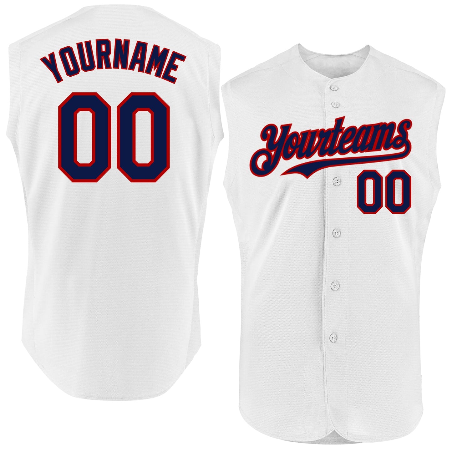 Custom White Navy-Red Authentic Sleeveless Baseball Jersey - Main View