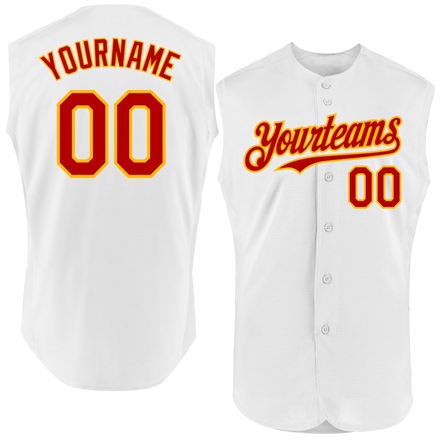 Custom White Red-Gold Authentic Sleeveless Baseball Jersey - Main View