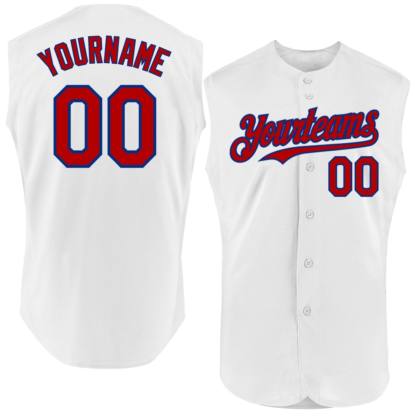 Custom White Red-Royal Authentic Sleeveless Baseball Jersey - Main View