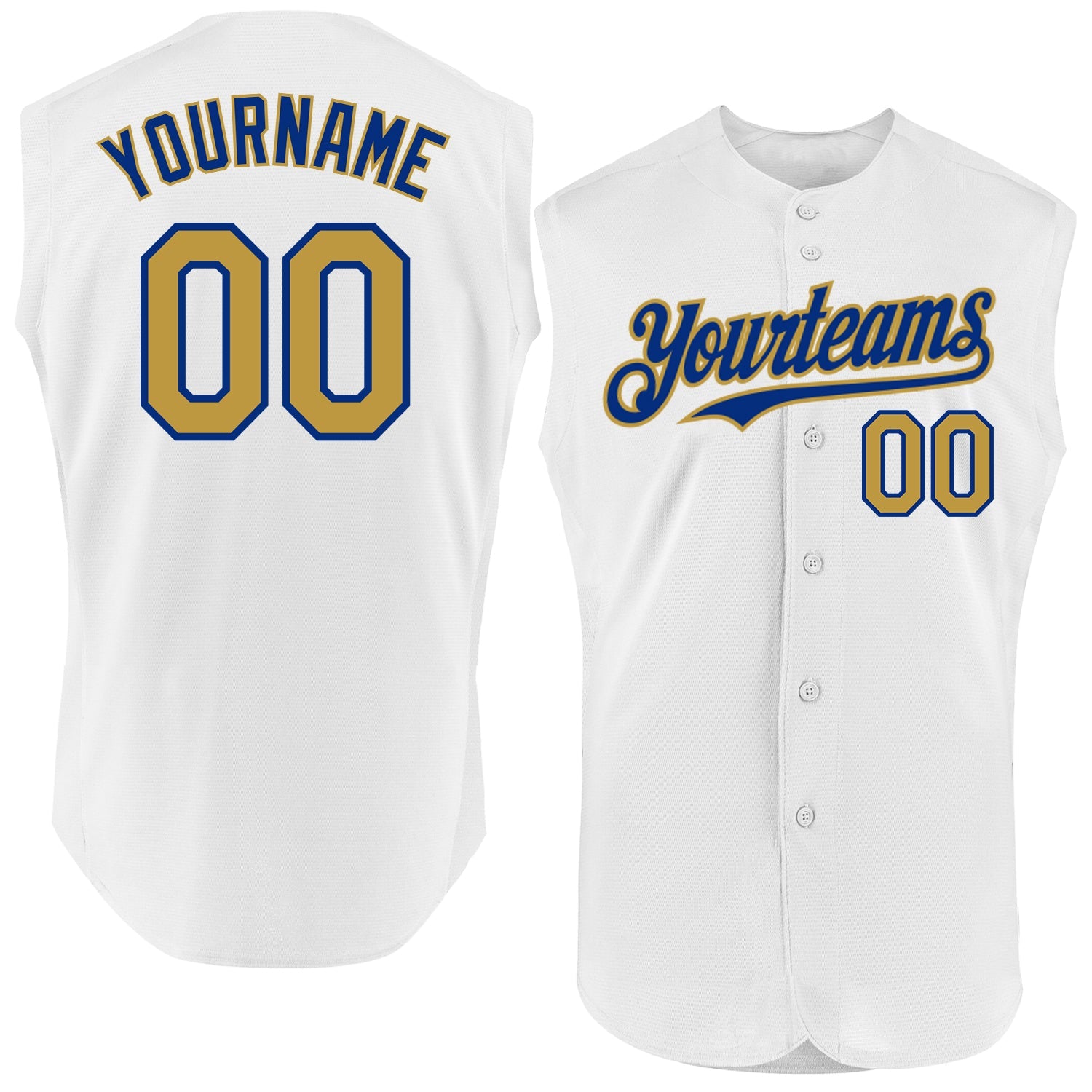 Custom White Old Gold-Royal Authentic Sleeveless Baseball Jersey - Main View