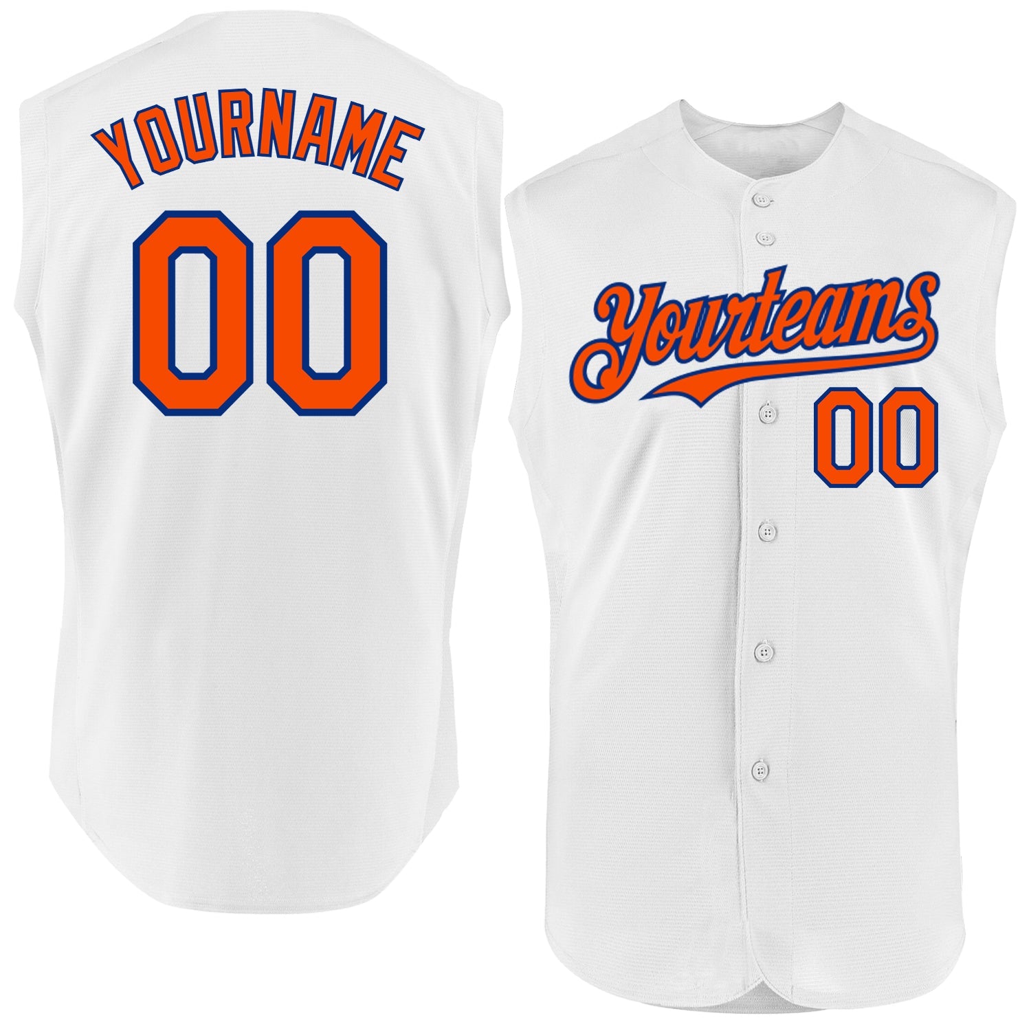 Custom White Orange-Royal Authentic Sleeveless Baseball Jersey - Main View