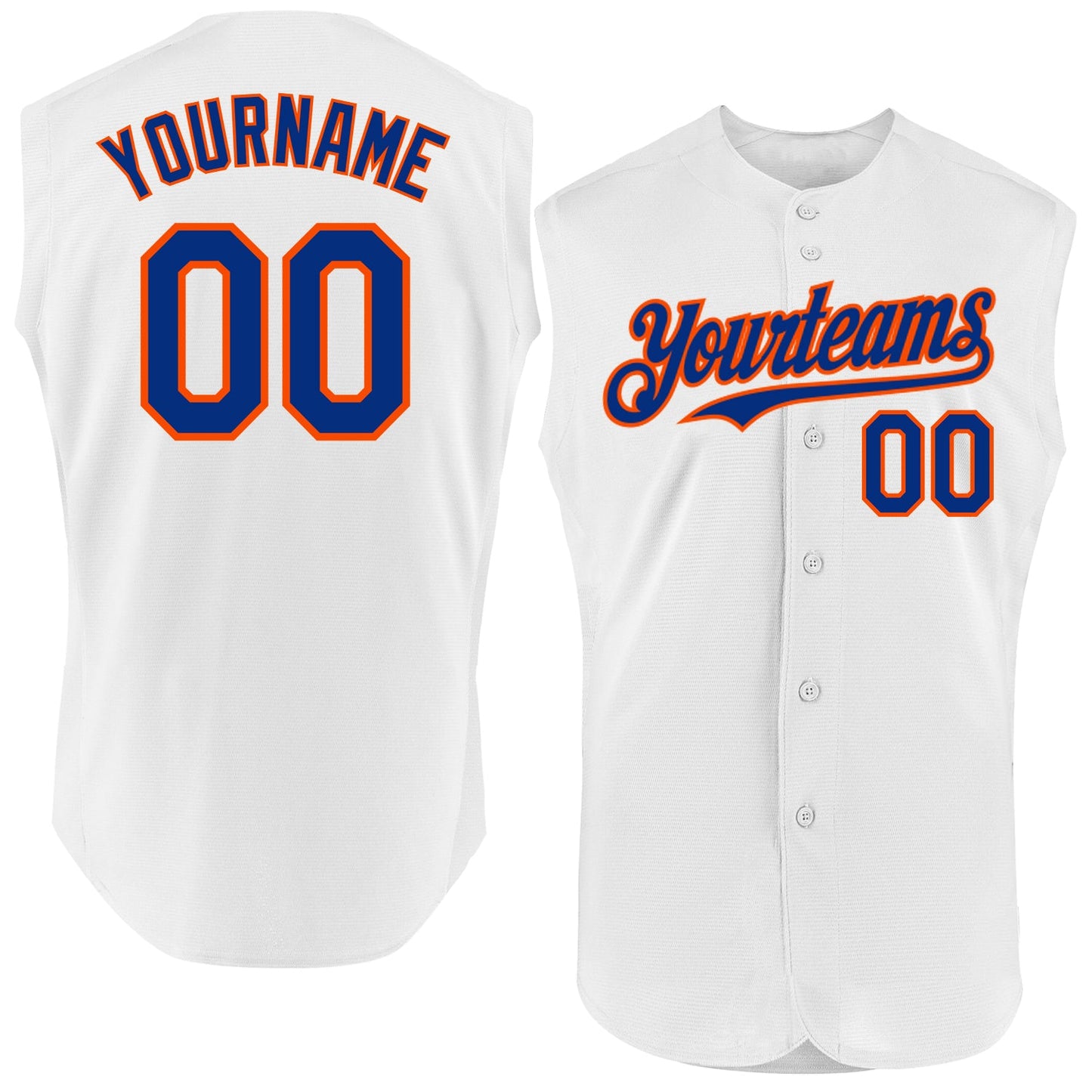 Custom White Royal-Orange Authentic Sleeveless Baseball Jersey - Main View