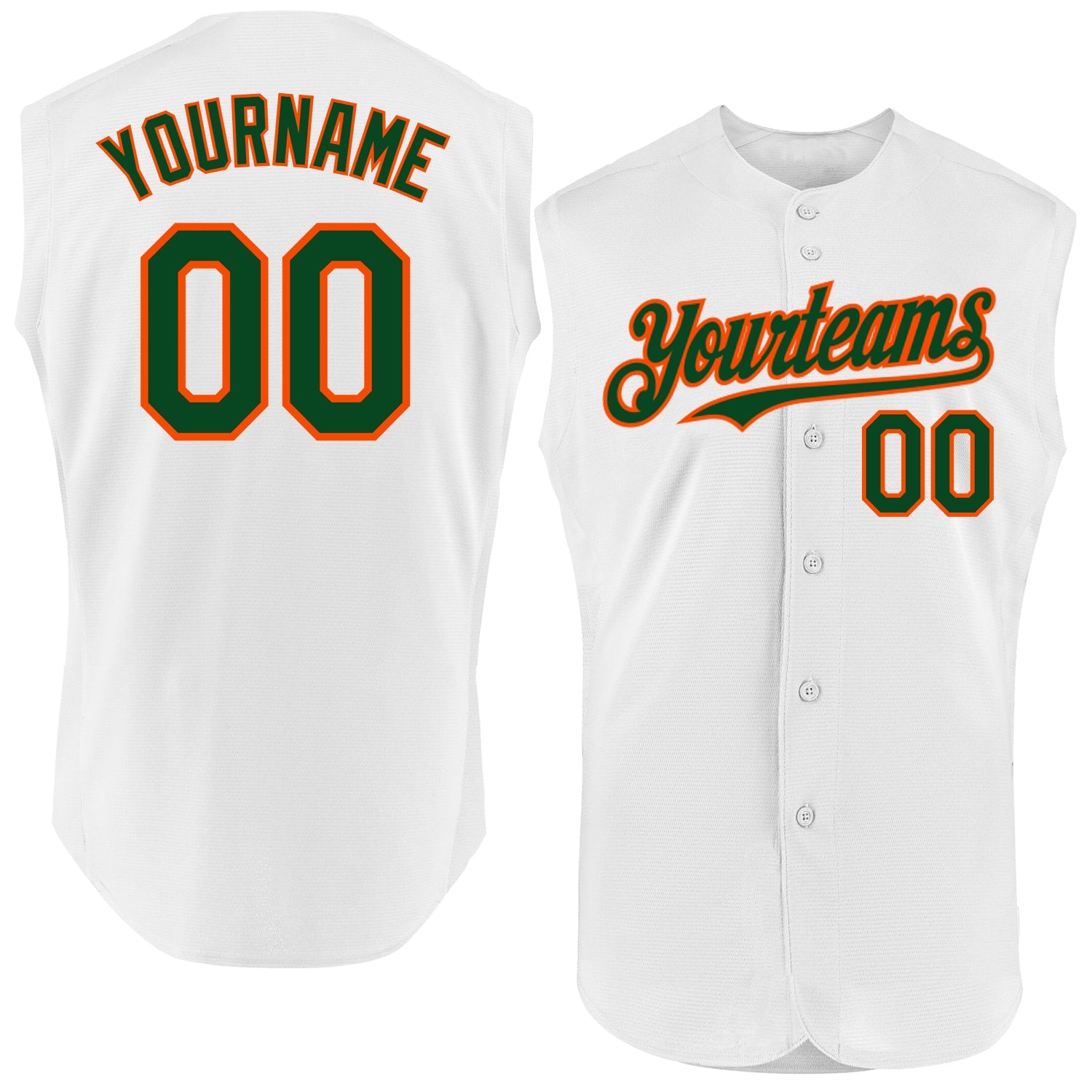 Custom White Green-Orange Authentic Sleeveless Baseball Jersey - Main View