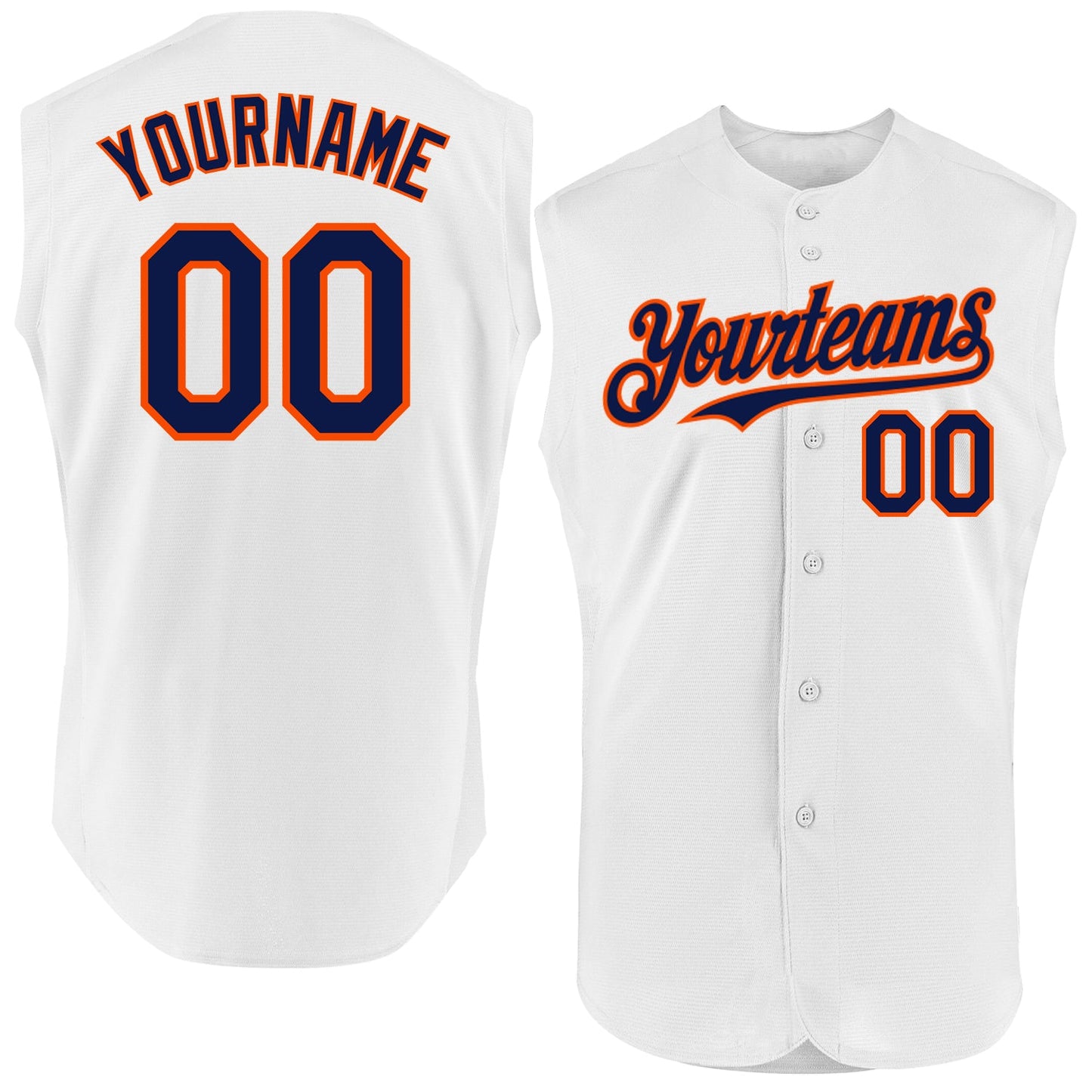 Custom White Navy-Orange Authentic Sleeveless Baseball Jersey - Main View