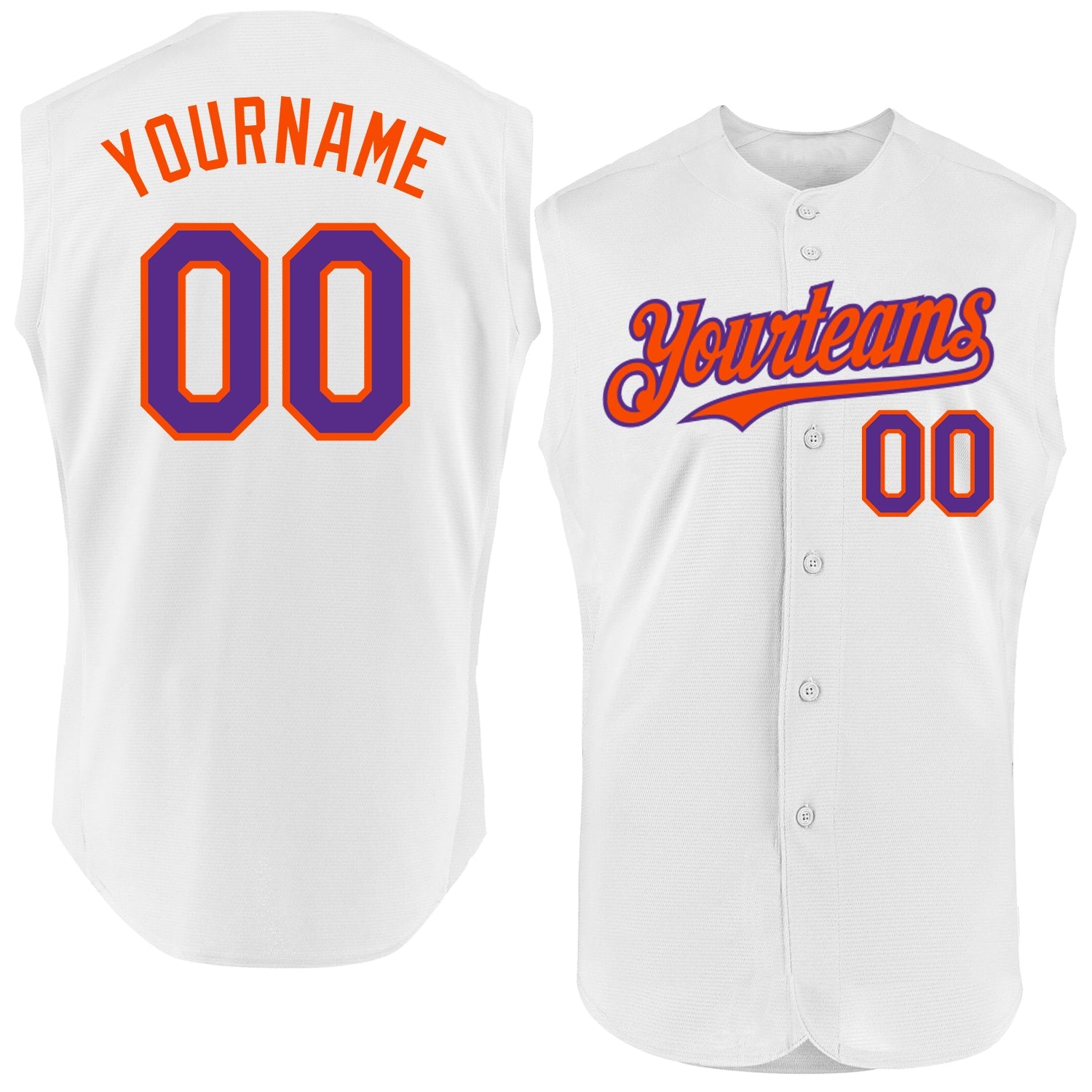 Custom White Purple-Orange Authentic Sleeveless Baseball Jersey - Main View