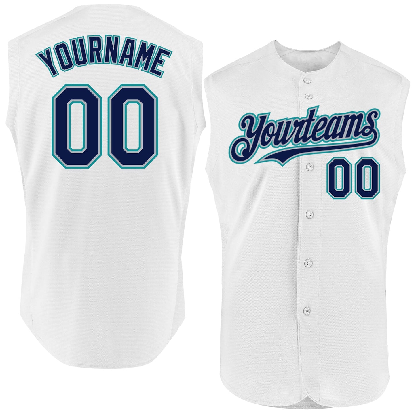 Custom White Navy Gray-Teal Authentic Sleeveless Baseball Jersey - Main View