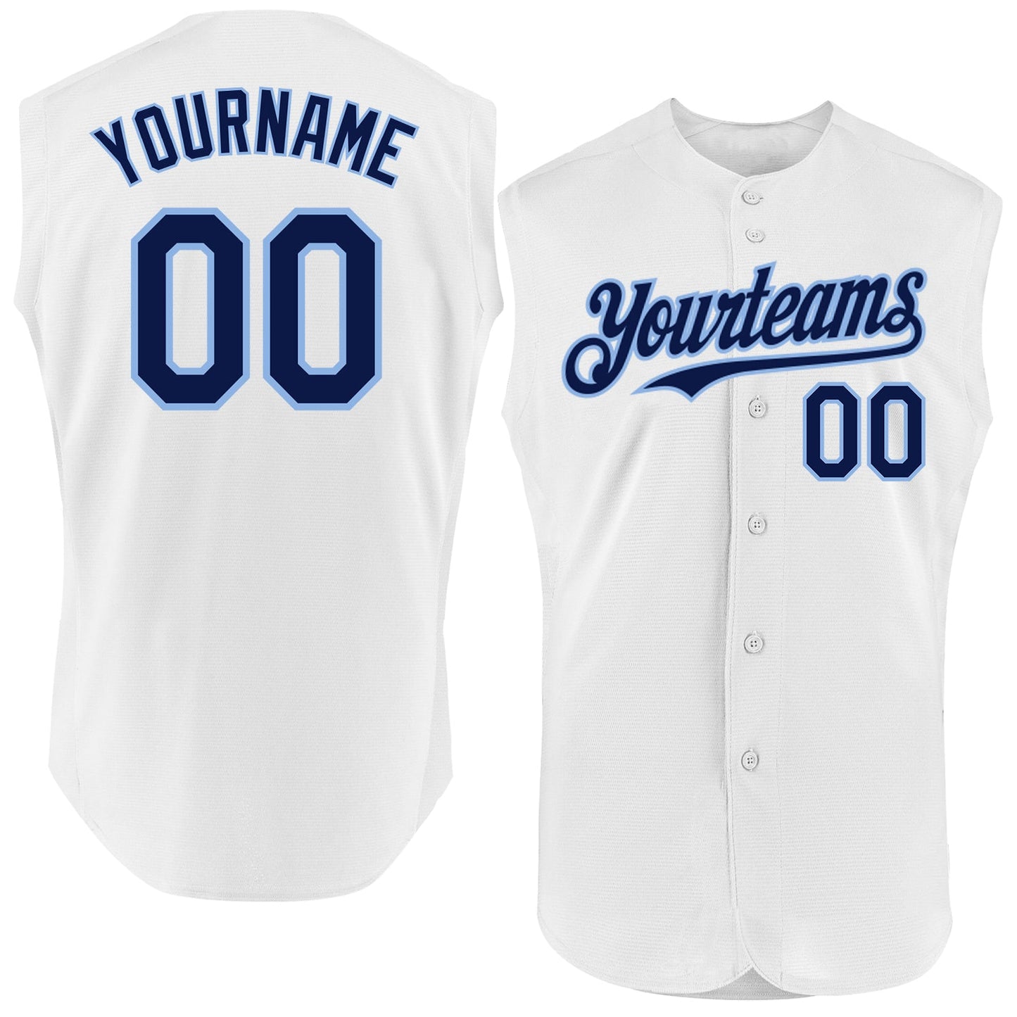 Custom White Navy-Light Blue Authentic Sleeveless Baseball Jersey - Main View