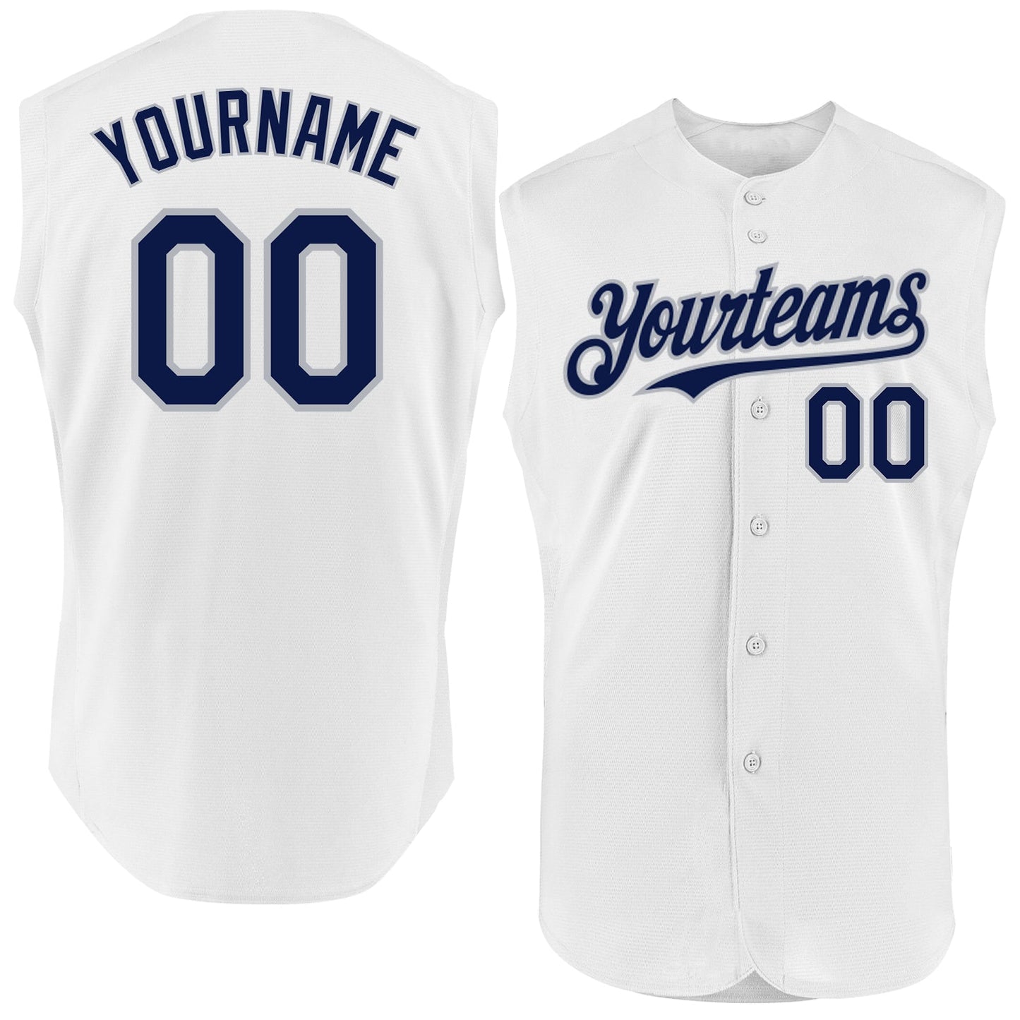 Custom White Navy-Gray Authentic Sleeveless Baseball Jersey - Main View