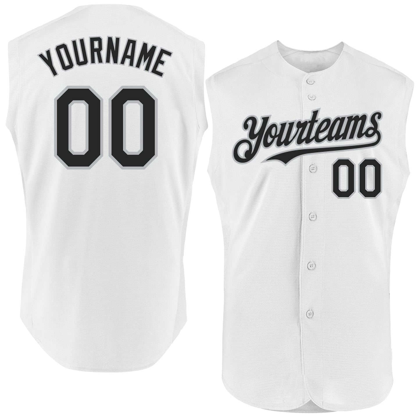 Custom White Black-Gray Authentic Sleeveless Baseball Jersey - Main View