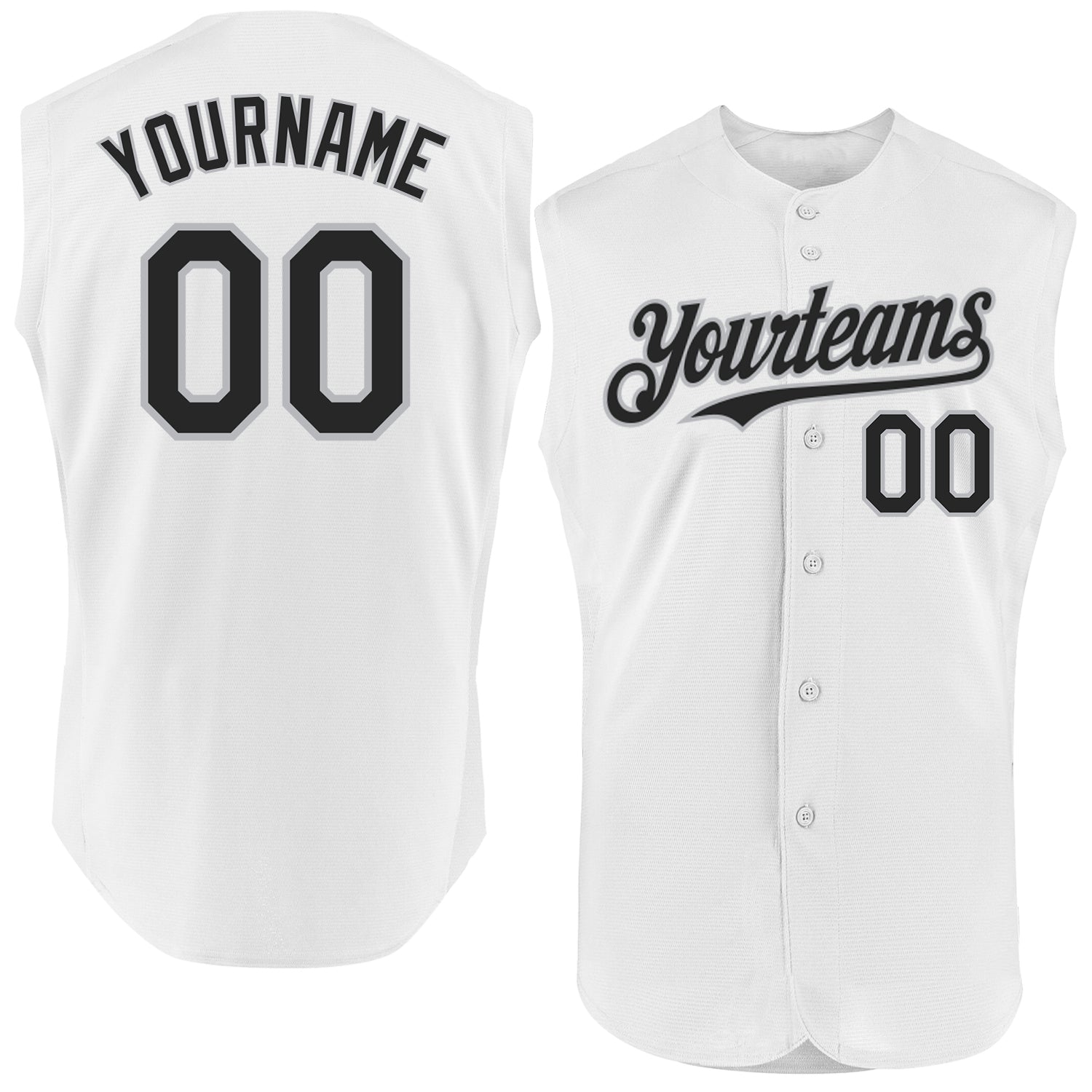Custom White Black-Gray Authentic Sleeveless Baseball Jersey - Main View