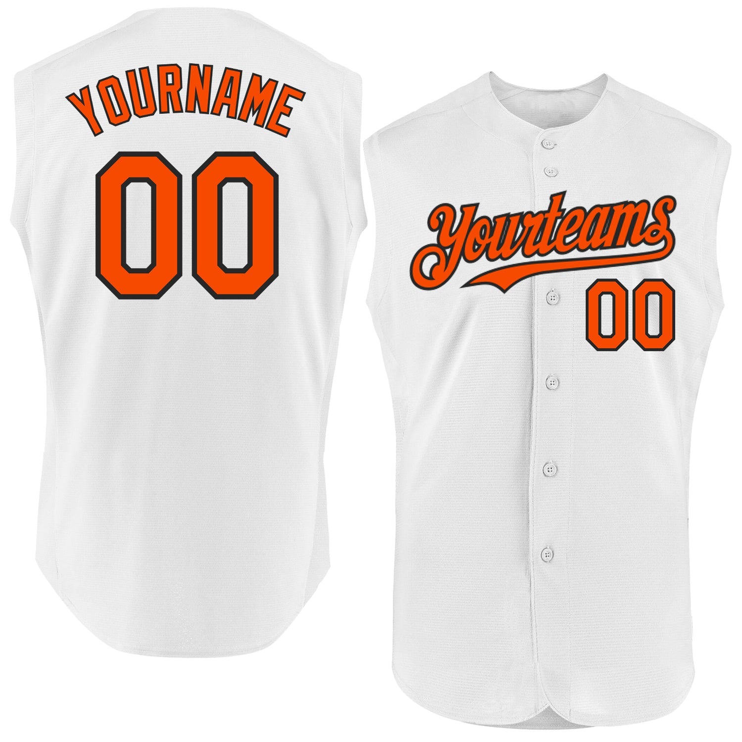 Custom White Orange-Black Authentic Sleeveless Baseball Jersey - Main View