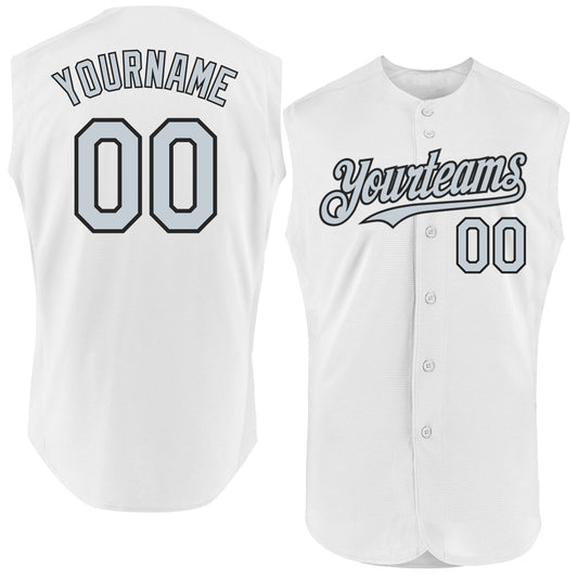 Custom White Silver-Black Authentic Sleeveless Baseball Jersey - Main View