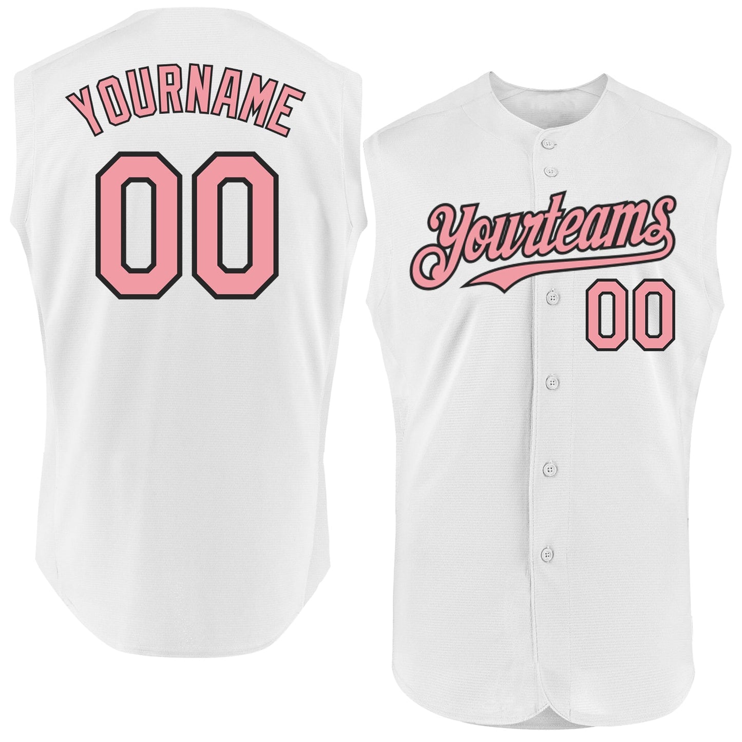 Custom White Medium Pink-Black Authentic Sleeveless Baseball Jersey - Main View