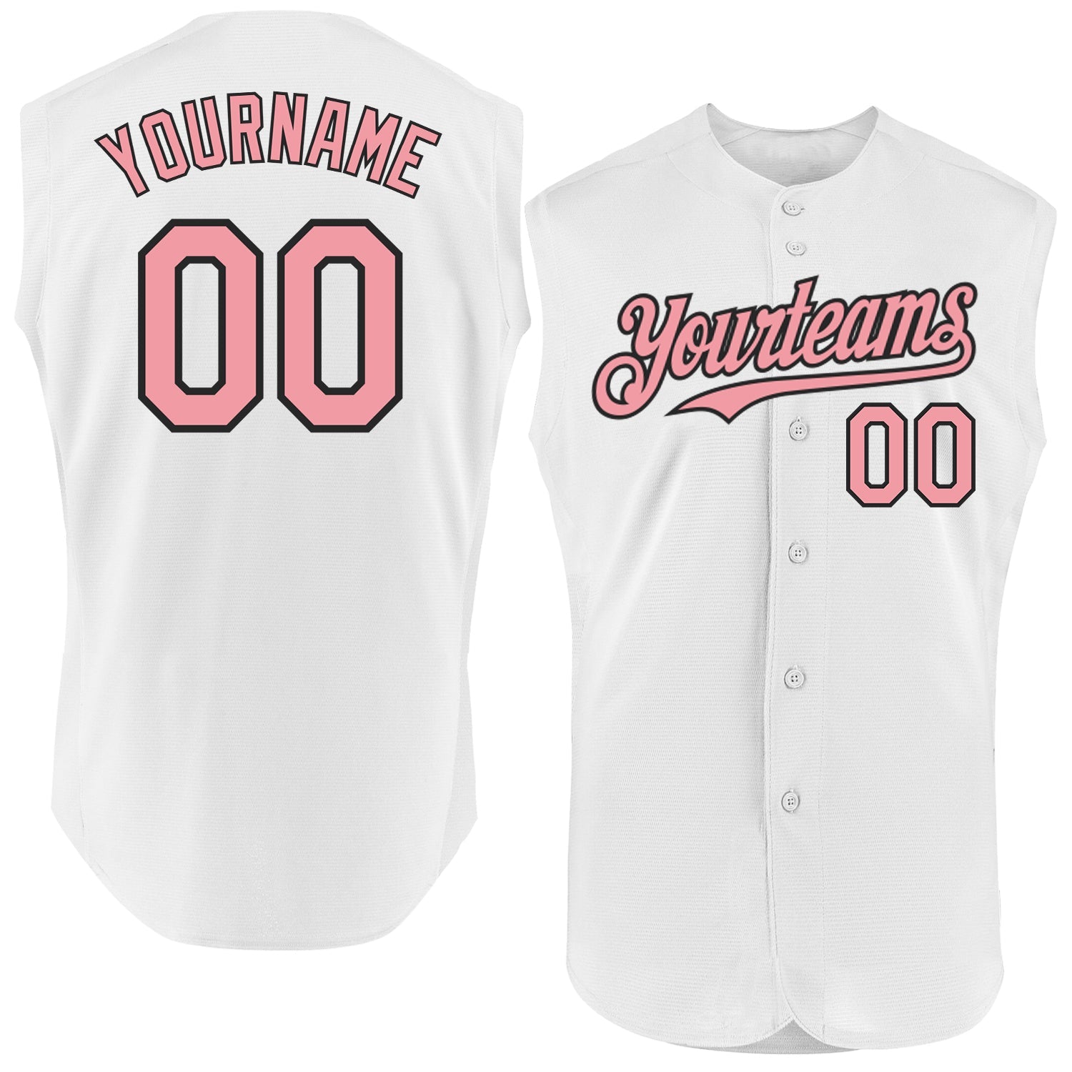 Custom White Medium Pink-Black Authentic Sleeveless Baseball Jersey - Main View