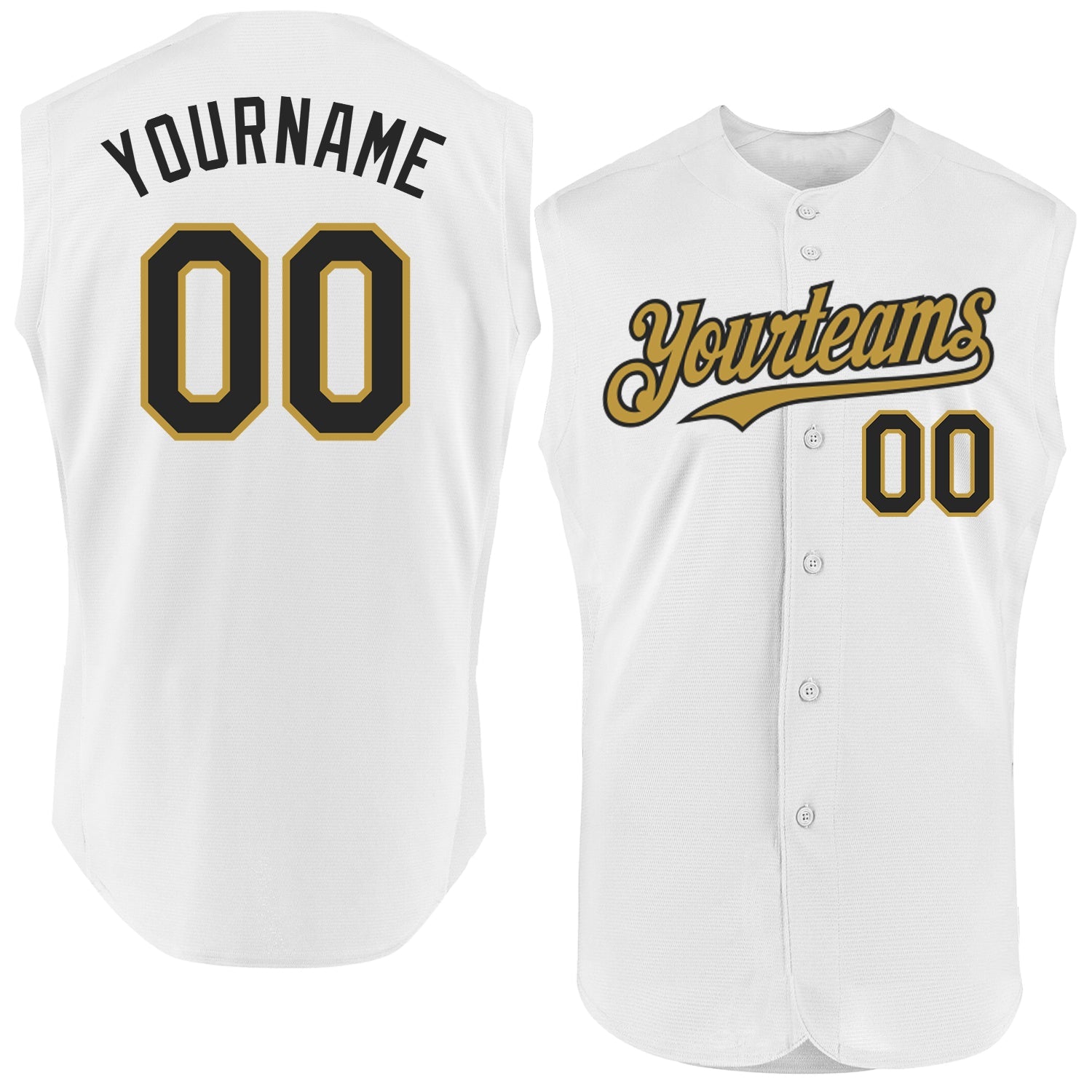 Custom White Black-Old Gold Authentic Sleeveless Baseball Jersey - Main View