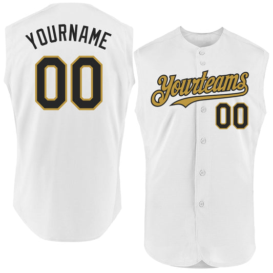Custom White Black-Old Gold Authentic Sleeveless Baseball Jersey - Main View